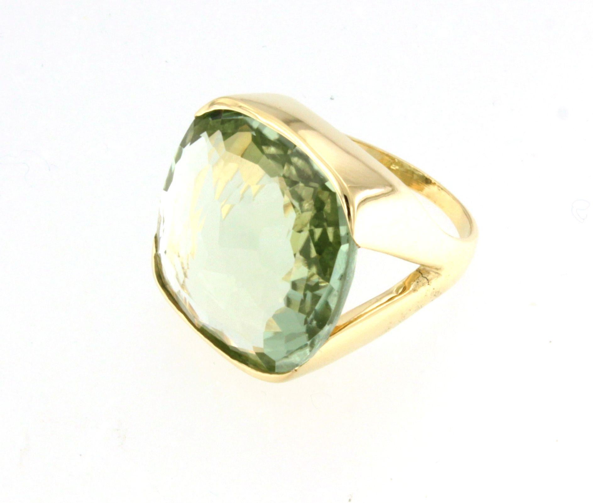 Femenino o masculino Anillo de cóctel moderno Trandy de oro rosa de 18 quilates con amatista verde prasiolita en venta