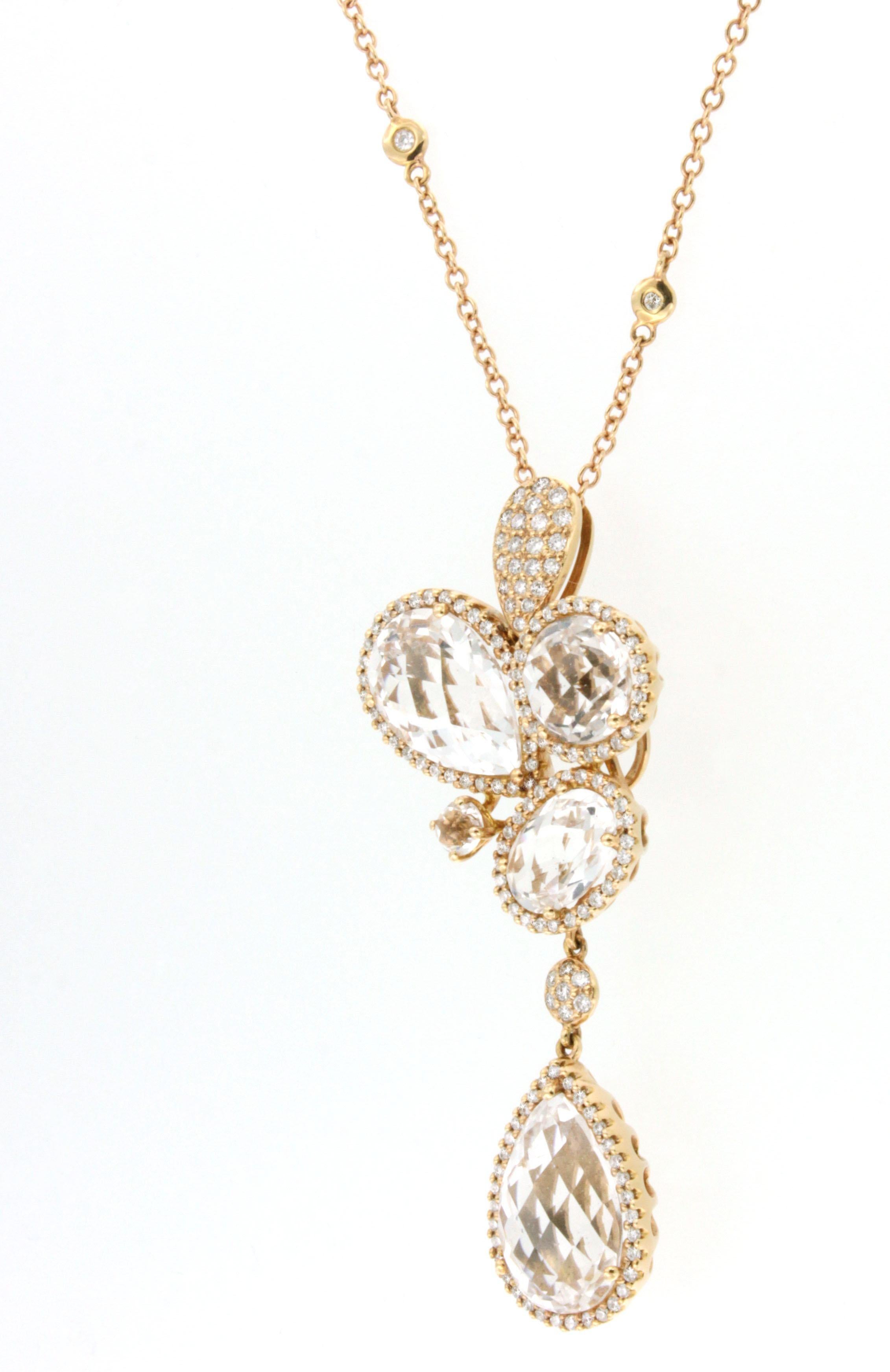 Necklace in 18 kt rose gold, composed of chain and precious pendant with colorless Topaz and white Diamonds G/VS cts 0.85