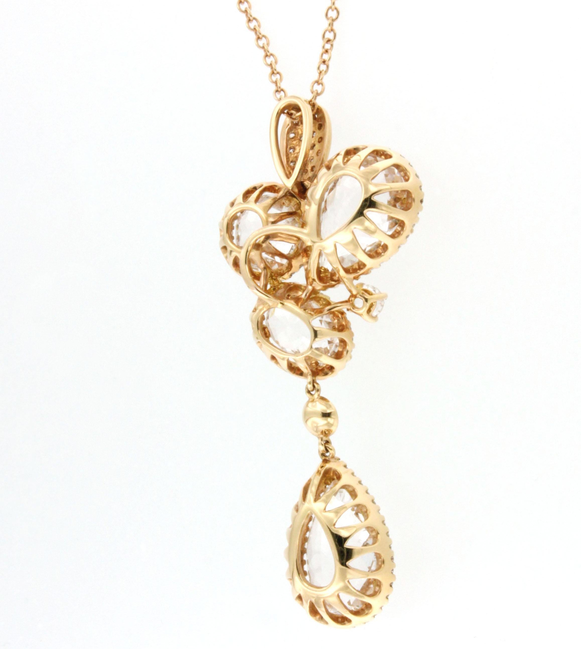 Modern 18 Karat Rose Gold with White Diamond and Colorless Topaz Necklace