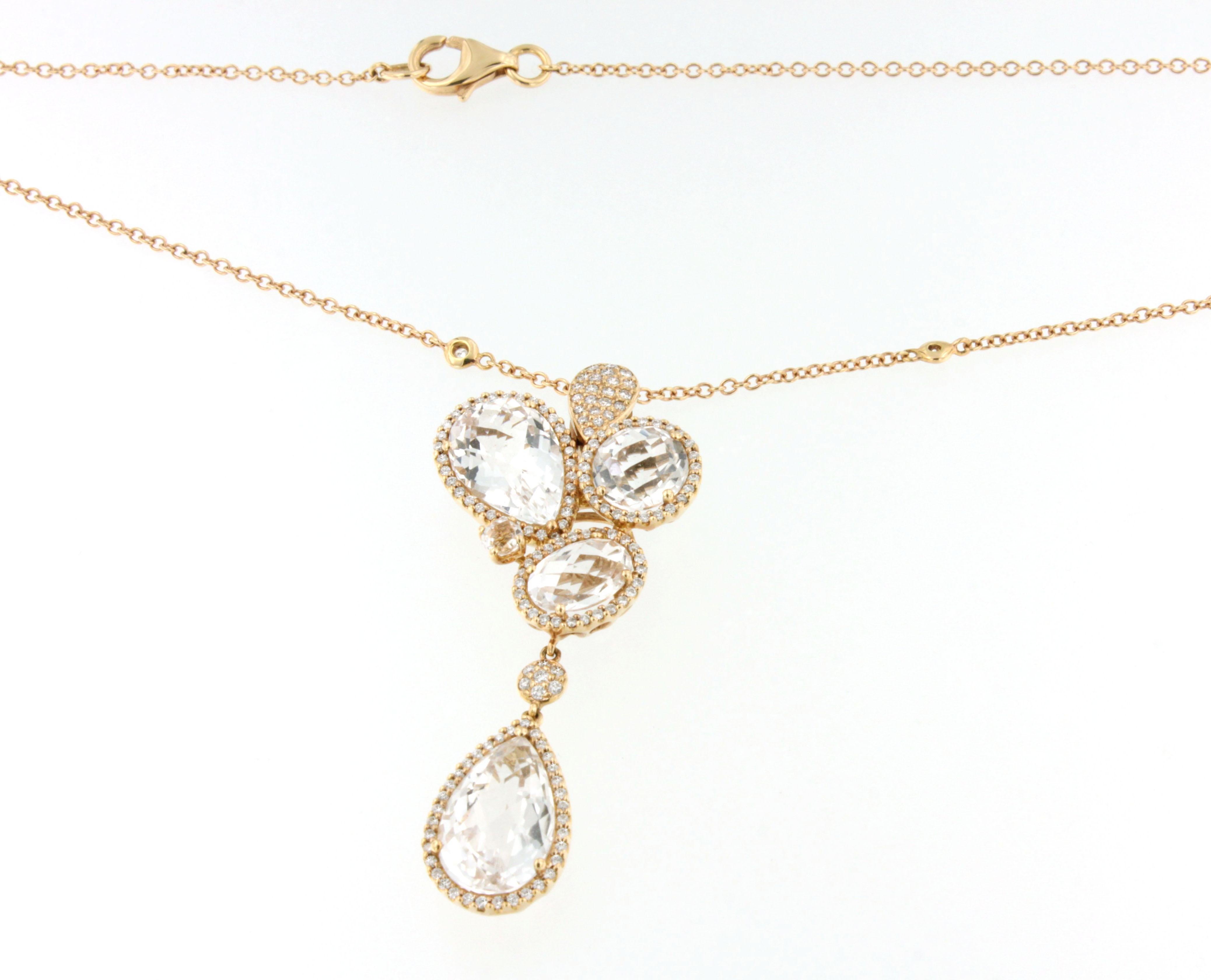 Brilliant Cut 18 Karat Rose Gold with White Diamond and Colorless Topaz Necklace