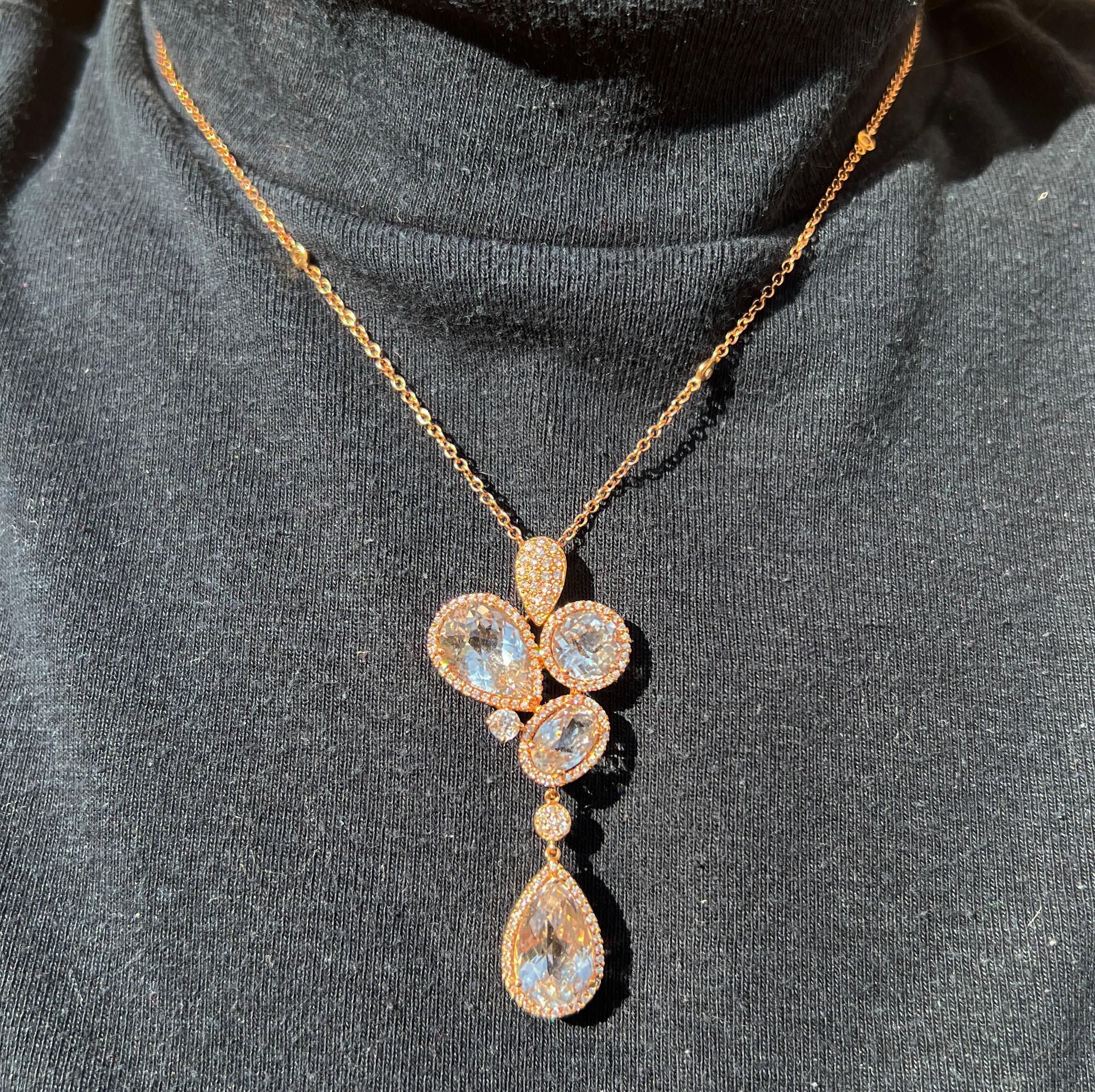 18 Karat Rose Gold with White Diamond and Colorless Topaz Necklace In New Condition In GALLARATE, IT