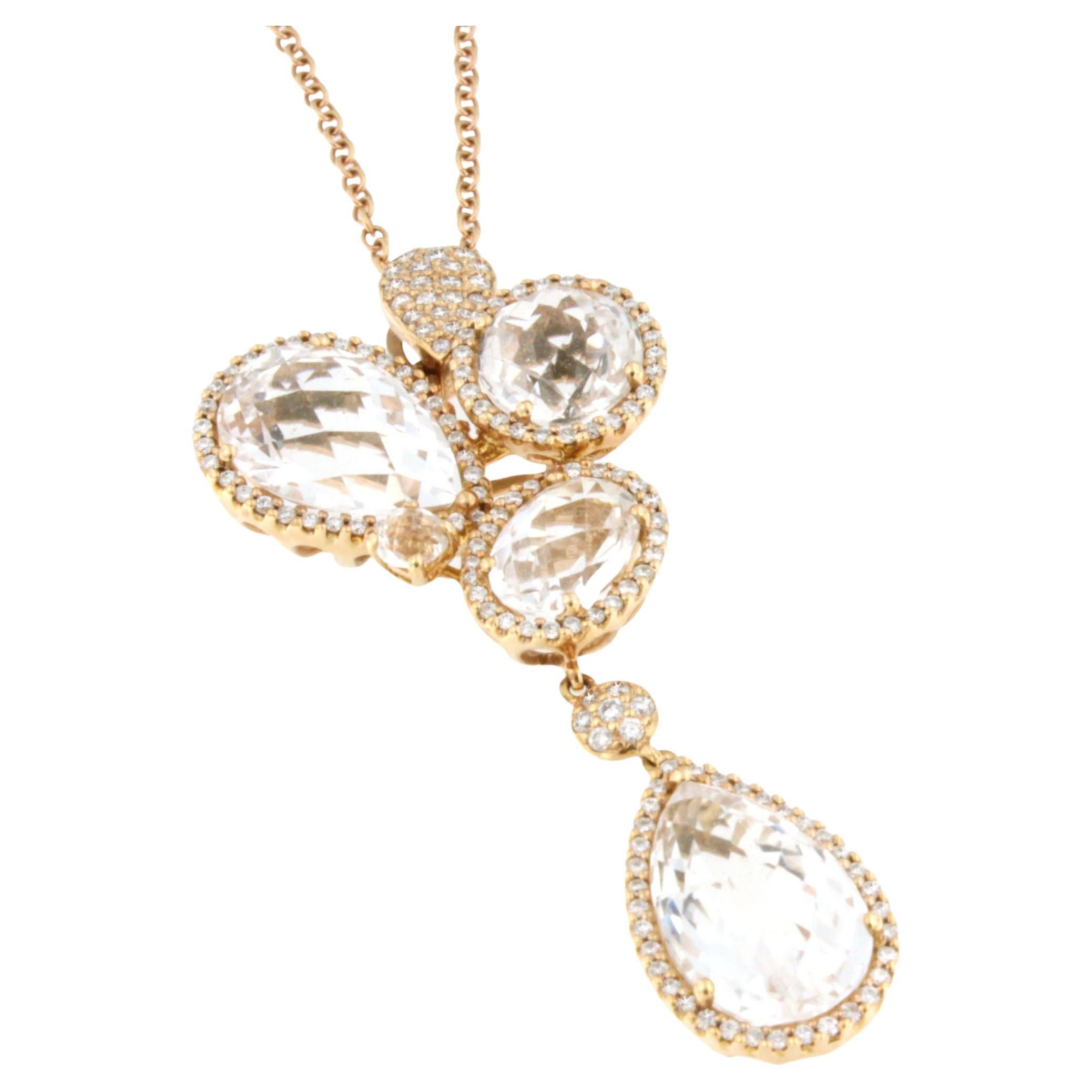 18 Karat Rose Gold with White Diamond and Colorless Topaz Necklace