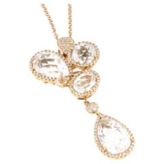 18 Karat Rose Gold with White Diamond and Colorless Topaz Necklace