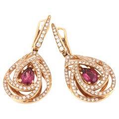 18 Karat Rose Gold with White Diamonds and Pink Tourmaline Earrings