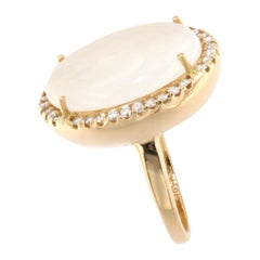 18 Karat Rose Gold with White Moonstone and White Diamond Ring