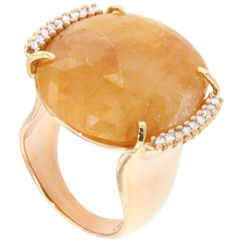 18 Karat Rose Gold with Yellow Sapphire and White Diamonds Ring