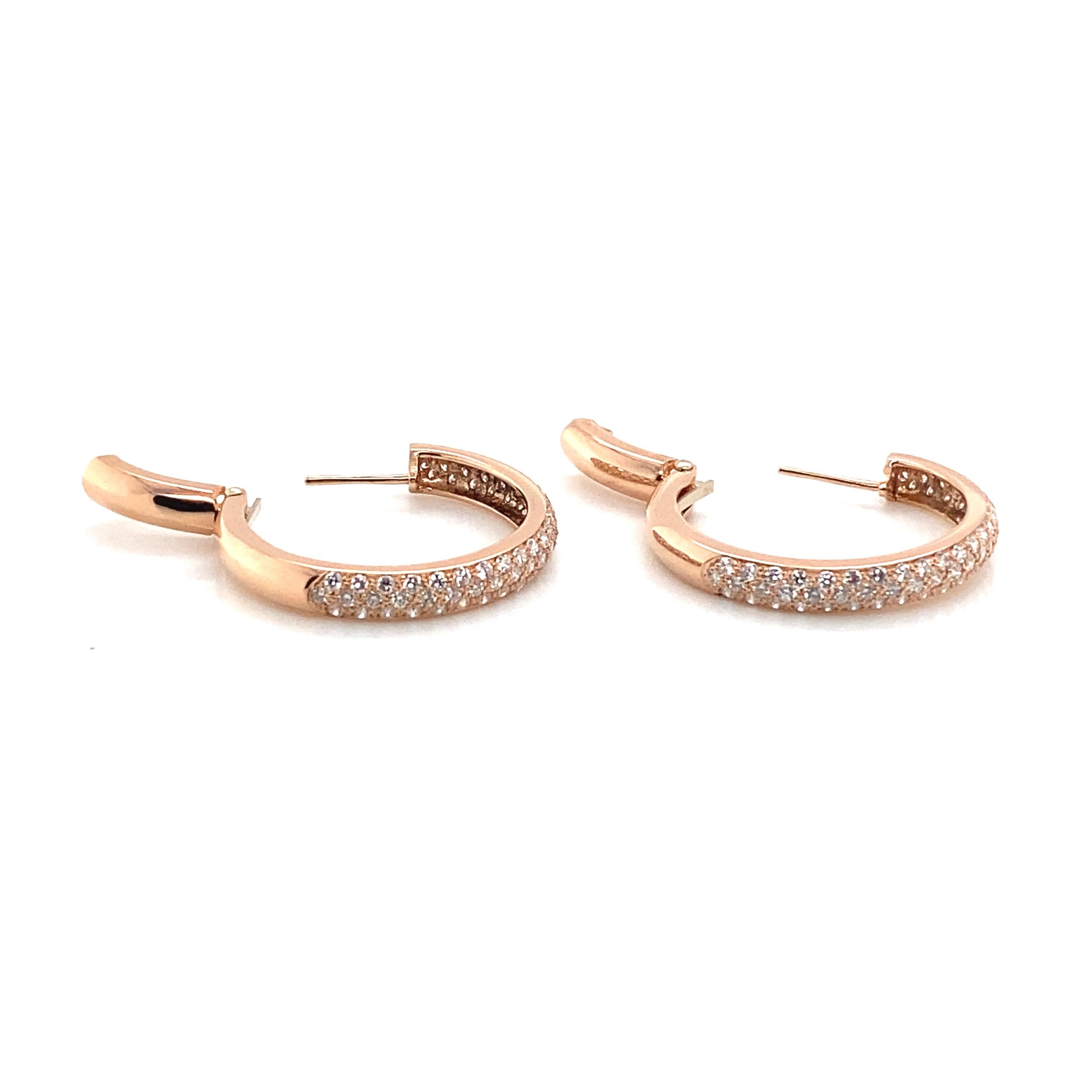 Art Deco 18 Karat Pink Gold and Diamonds Pave Earrings