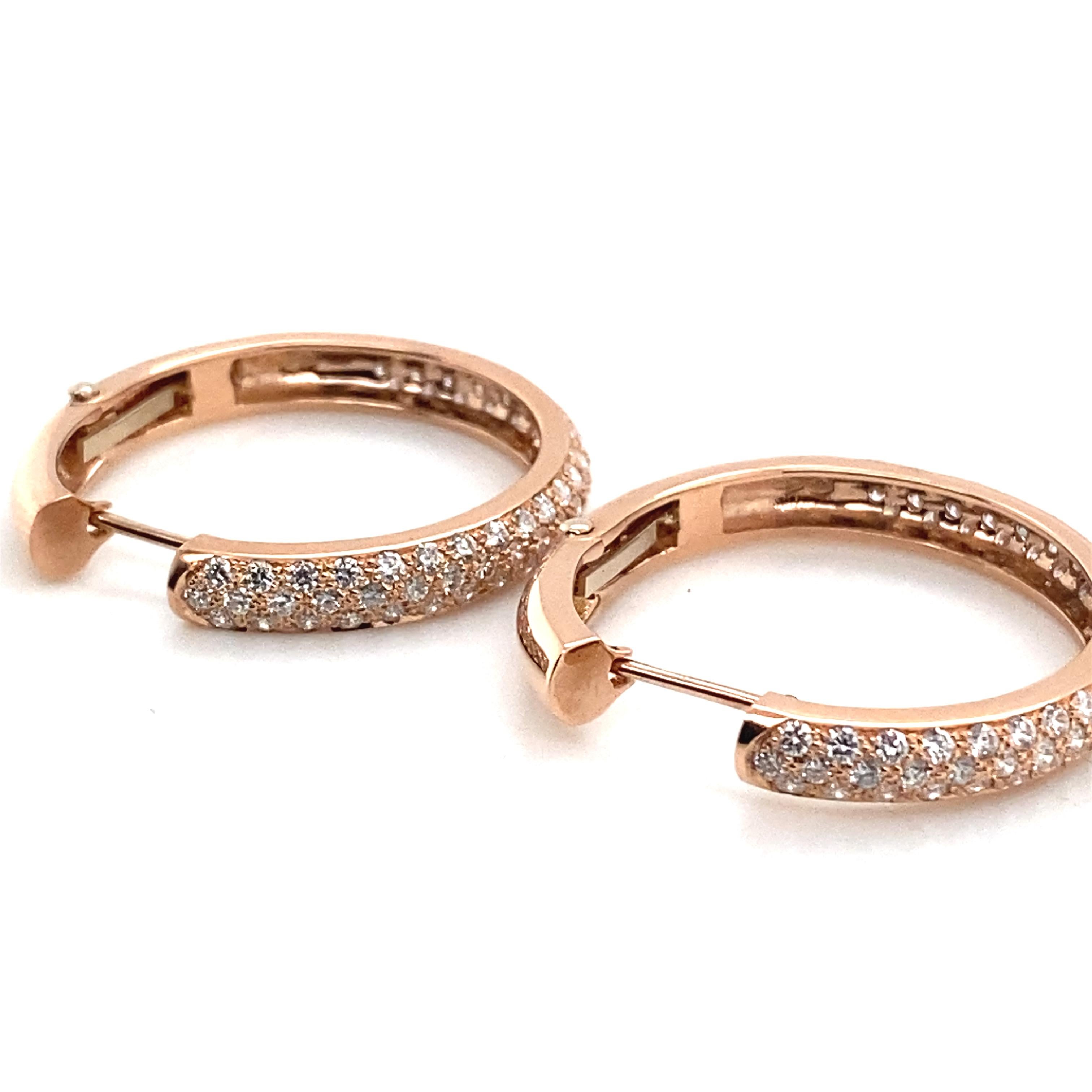 Brilliant Cut 18 Karat Pink Gold and Diamonds Pave Earrings