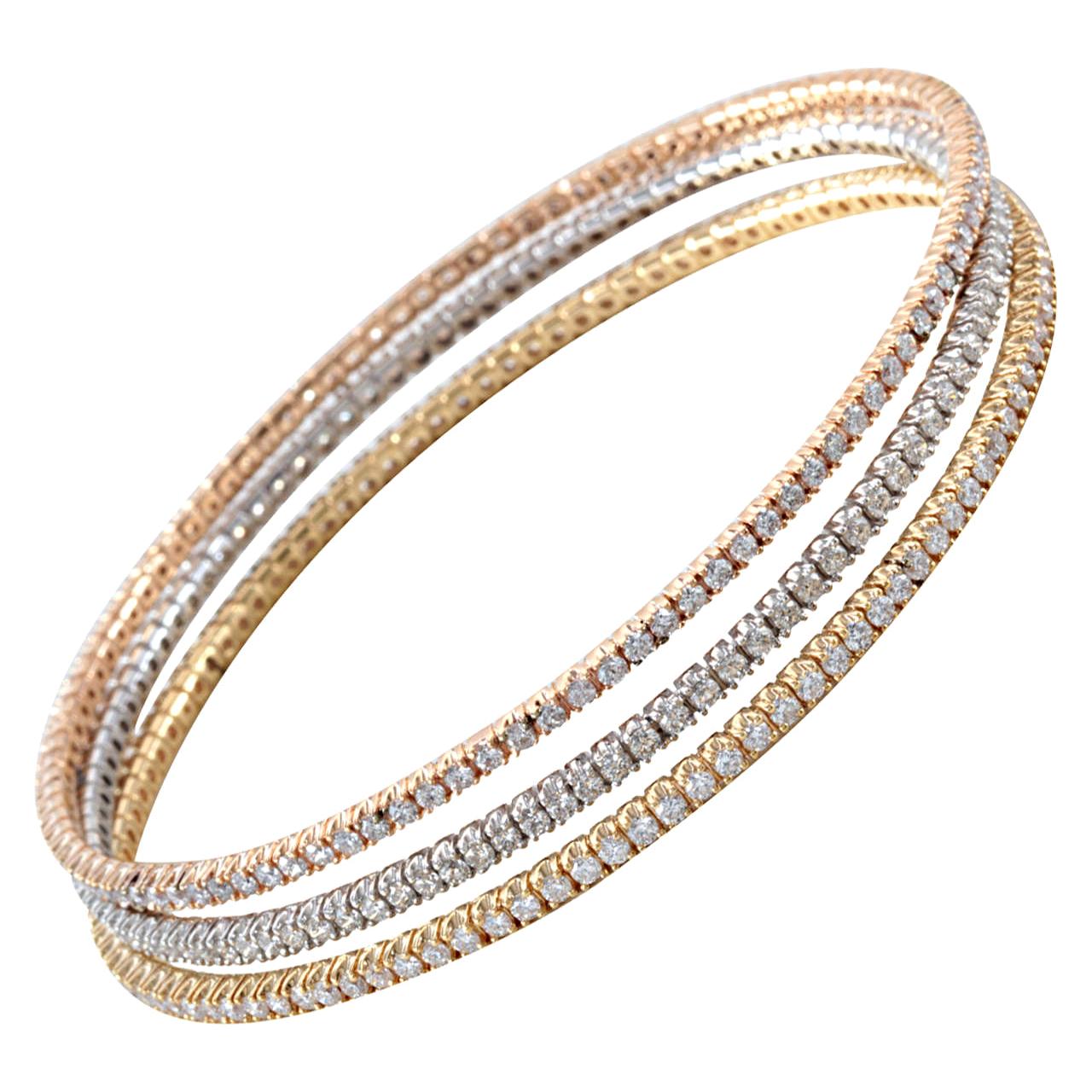 Bracelet jonc en or rose, blanc et jaune 18 carats serti de diamants