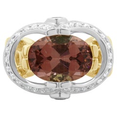 Ring aus 18 Karat Roségold mit rosa Turmalin, Diamant und Tsavorit und Weißgold