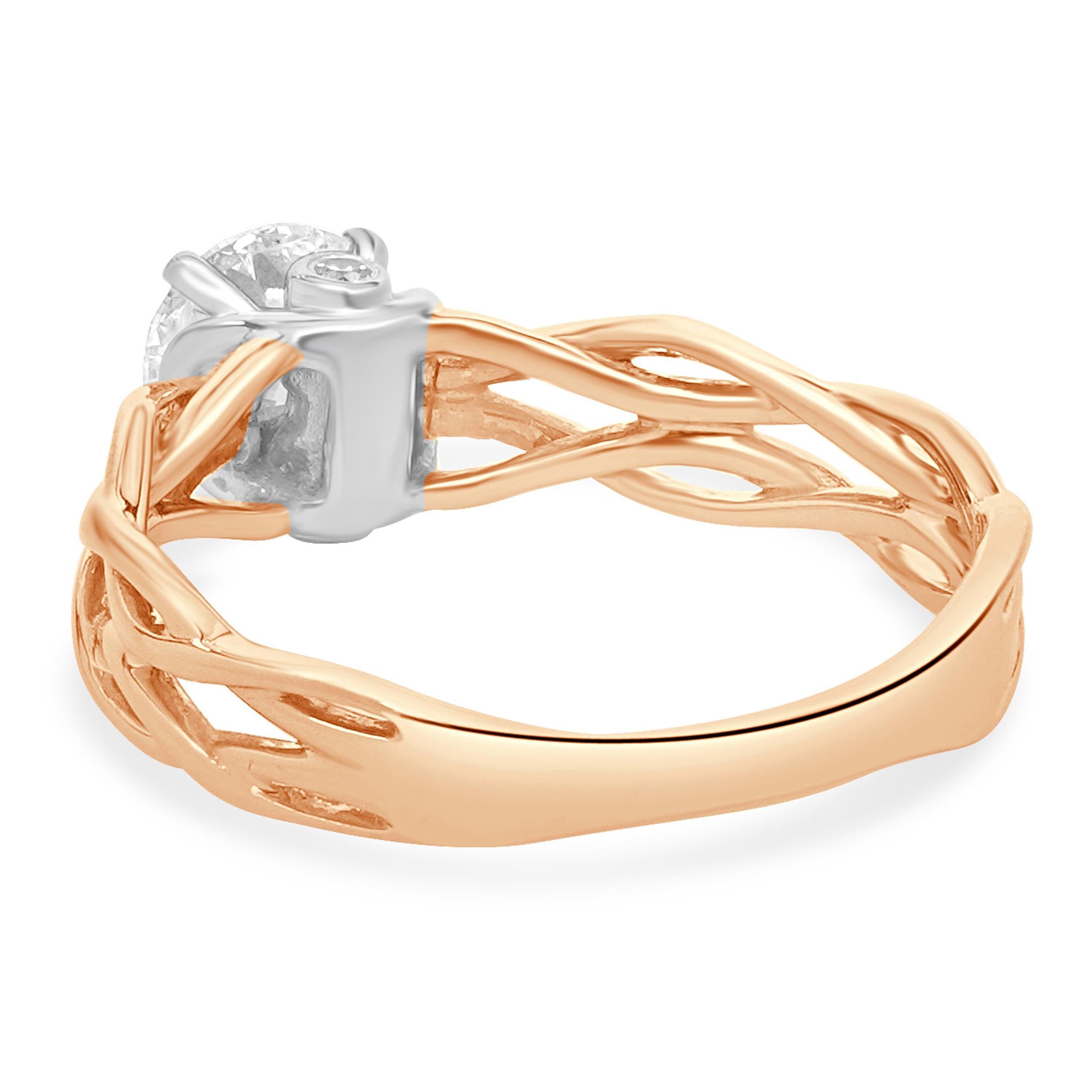 Round Cut 18 Karat Rose & White Gold Round Brilliant Cut Diamond Engagement Ring For Sale