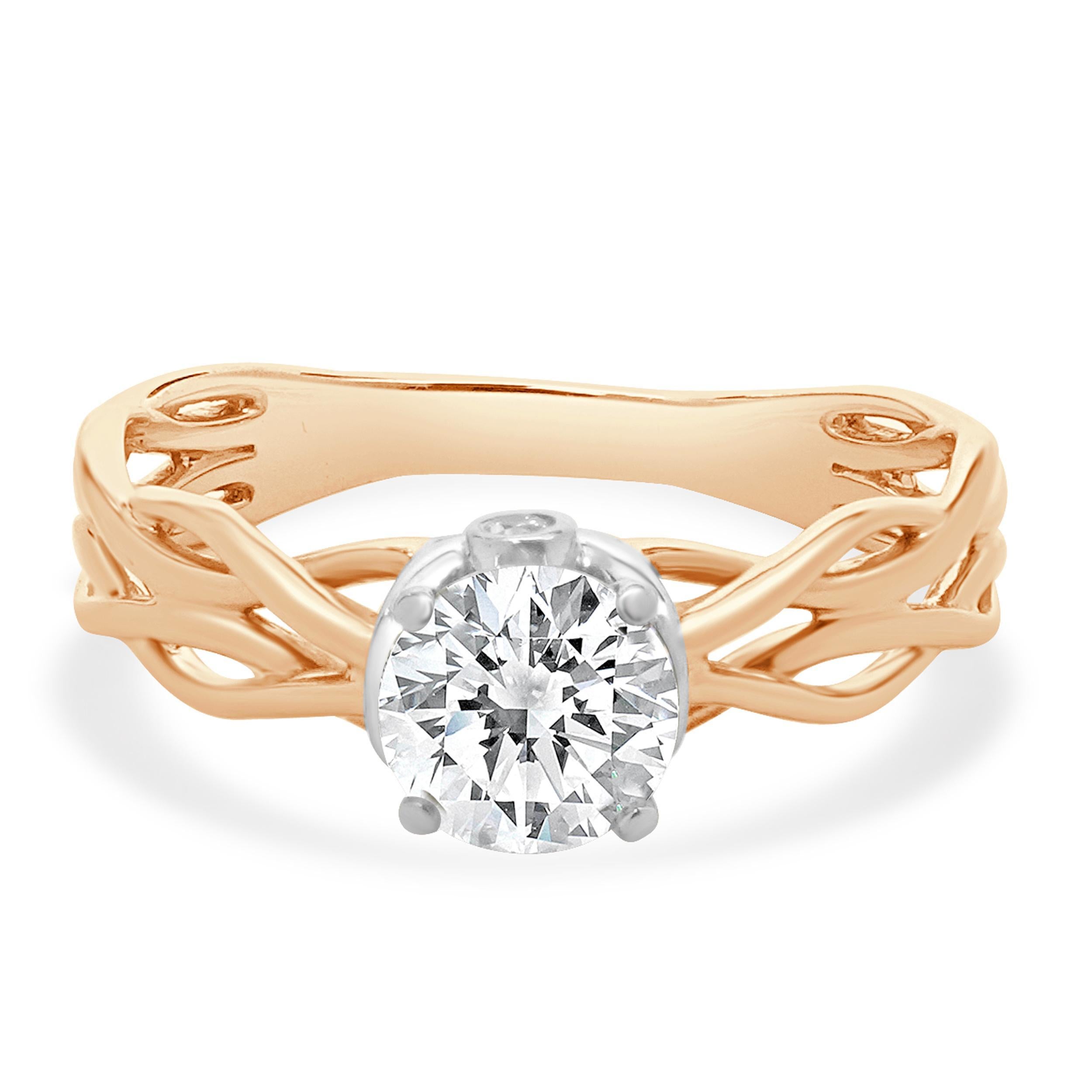 Verlobungsring aus 18 Karat Roségold und Weißgold mit rundem Diamanten im Brillantschliff