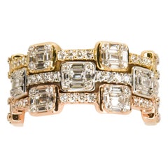 18 Karat Rose, White, Yellow Gold Set of 3 Diamond Stacking Eternity Rings