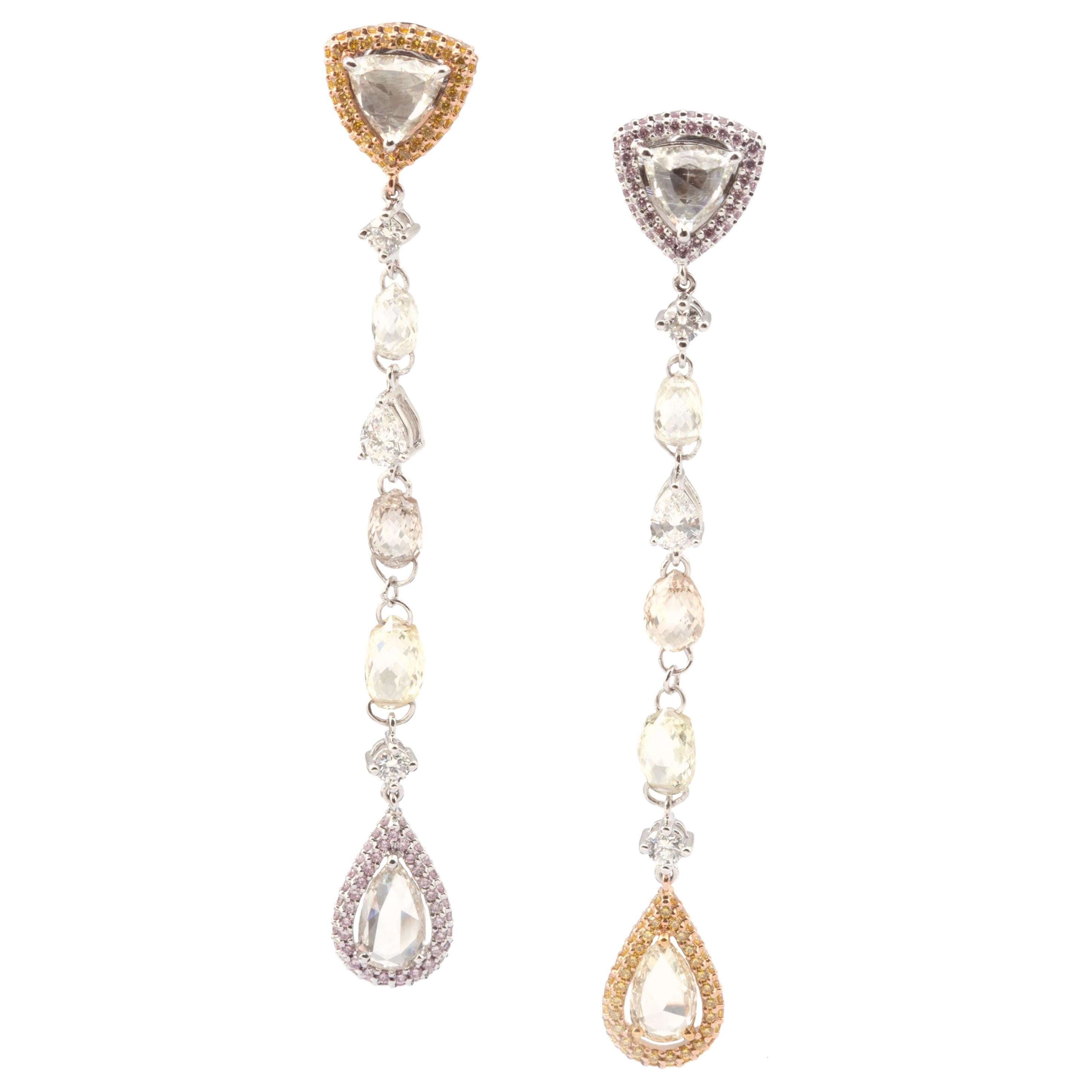 18 Karat Rose & Yellow Gold Rock Candy Earrings with Fancy Color Diamonds For Sale