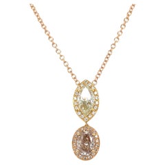 18 Karat Rose Yellow Gold Oval Marquise Diamond Pendant