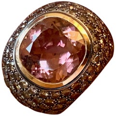 18 Karat Rosegold Cocktail Ring Pink Tourmaline Champagne Diamonds Majo Fruithof