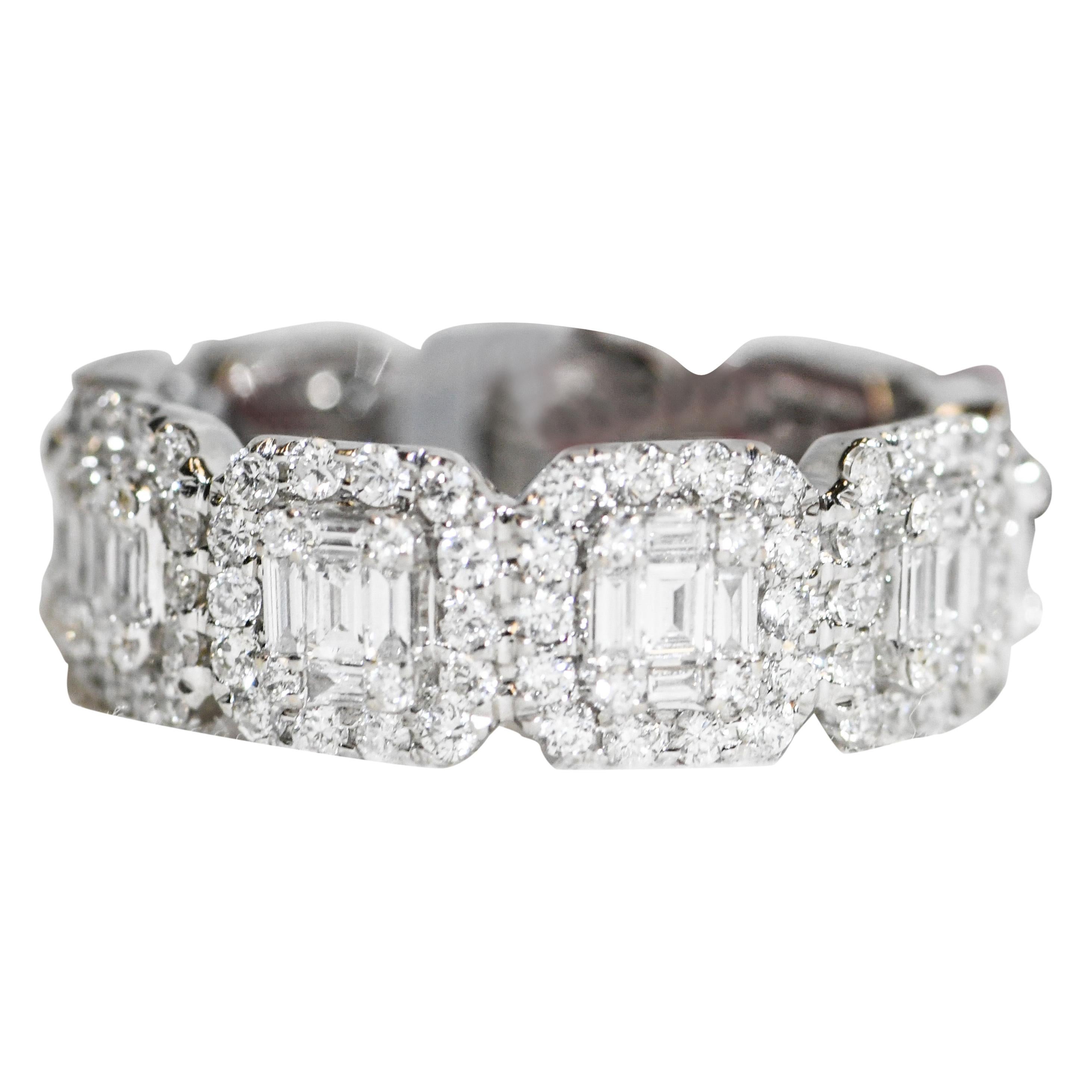 18 Karat Round and Baguette Diamond Eternity Band For Sale