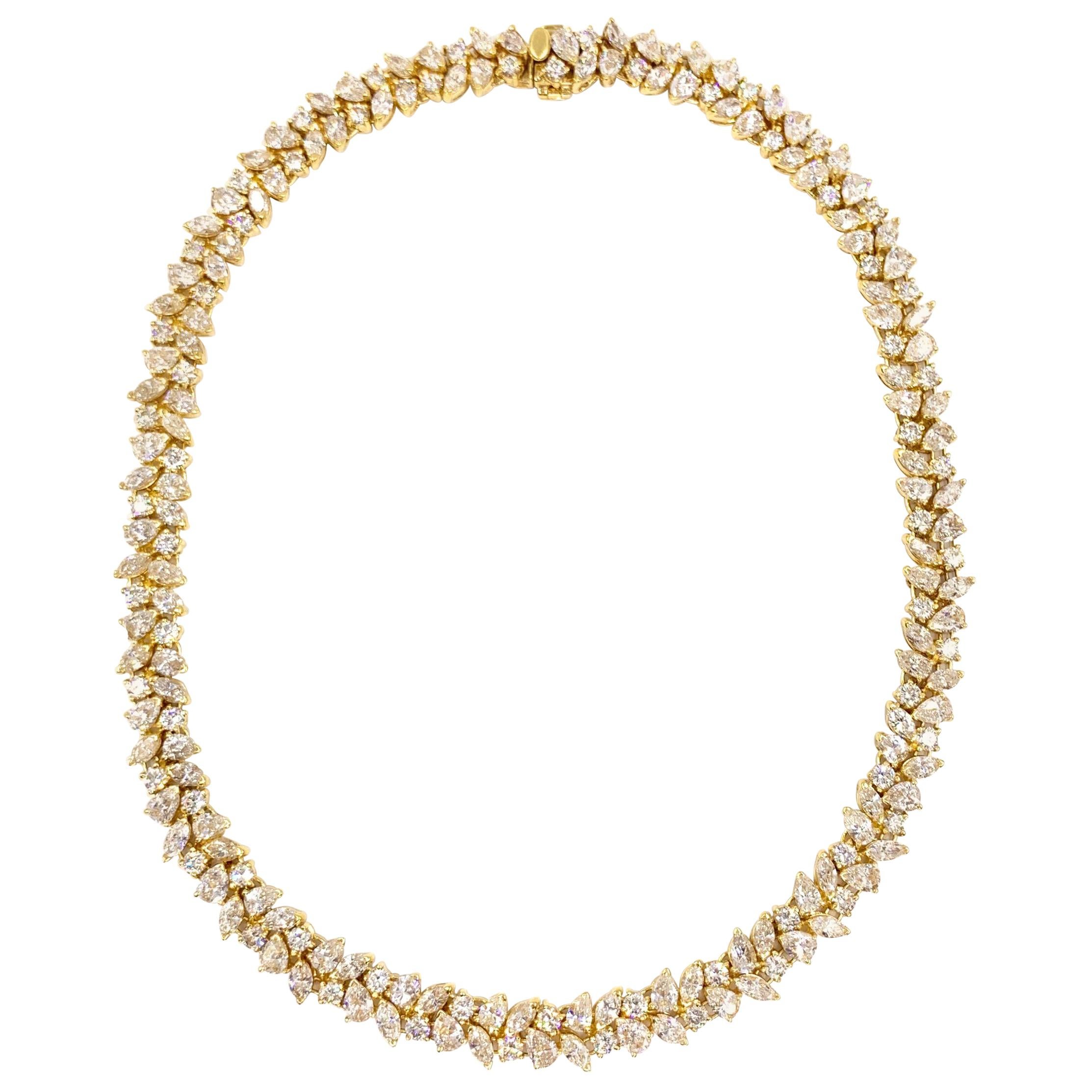 18 Karat Round and Fancy Shape Diamond Necklace 35 Carat Total Weight For Sale