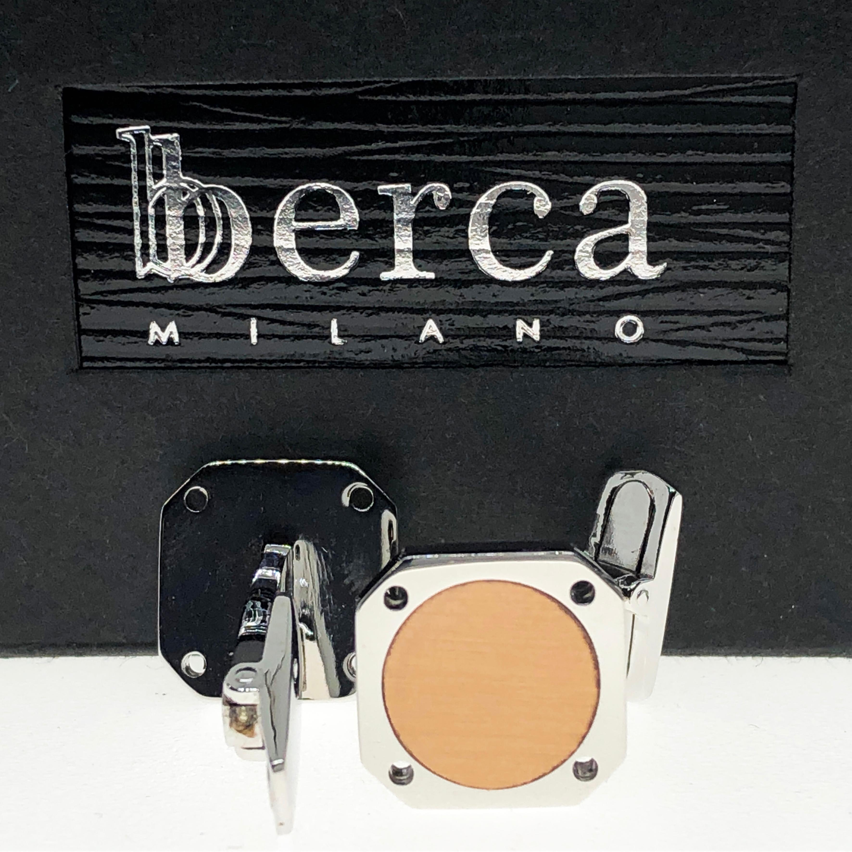 Berca Round Brushed Rose Gold Squared Shaped Sterling Silver Cufflinks For Sale 3