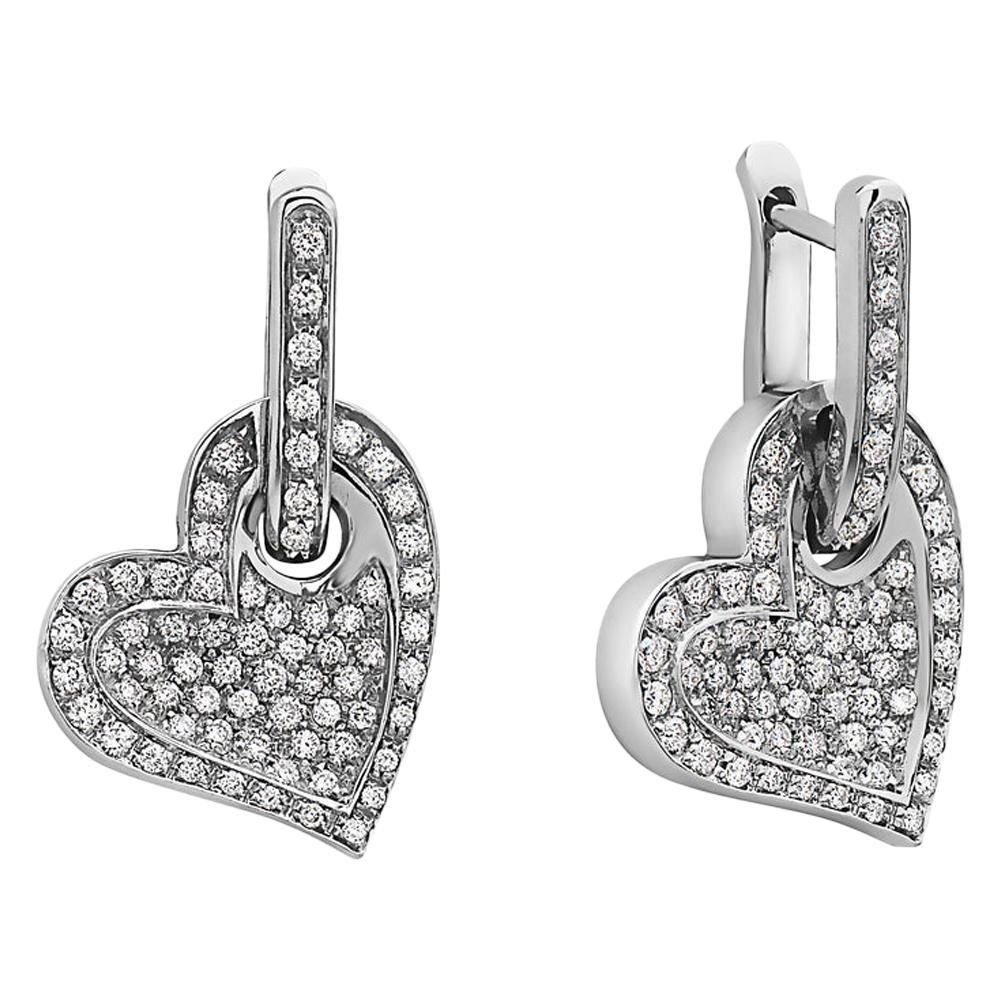 18 Karat Round Diamonds Heart Drop Earrings