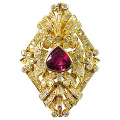 18 Karat Rubellite Tourmaline Diamond Pendant