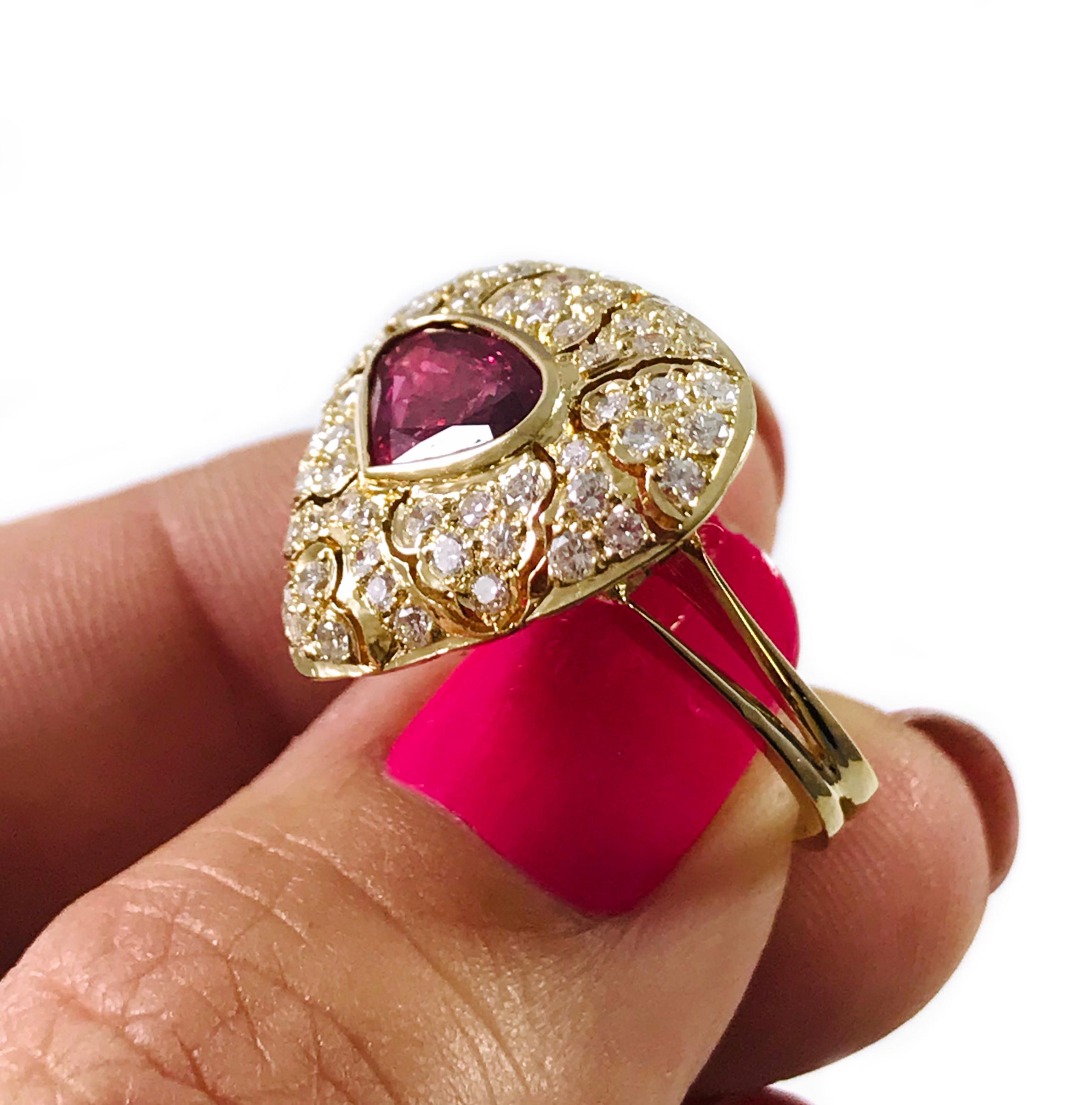 Women's or Men's 18 Karat Rubellite Tourmaline Diamond Ring