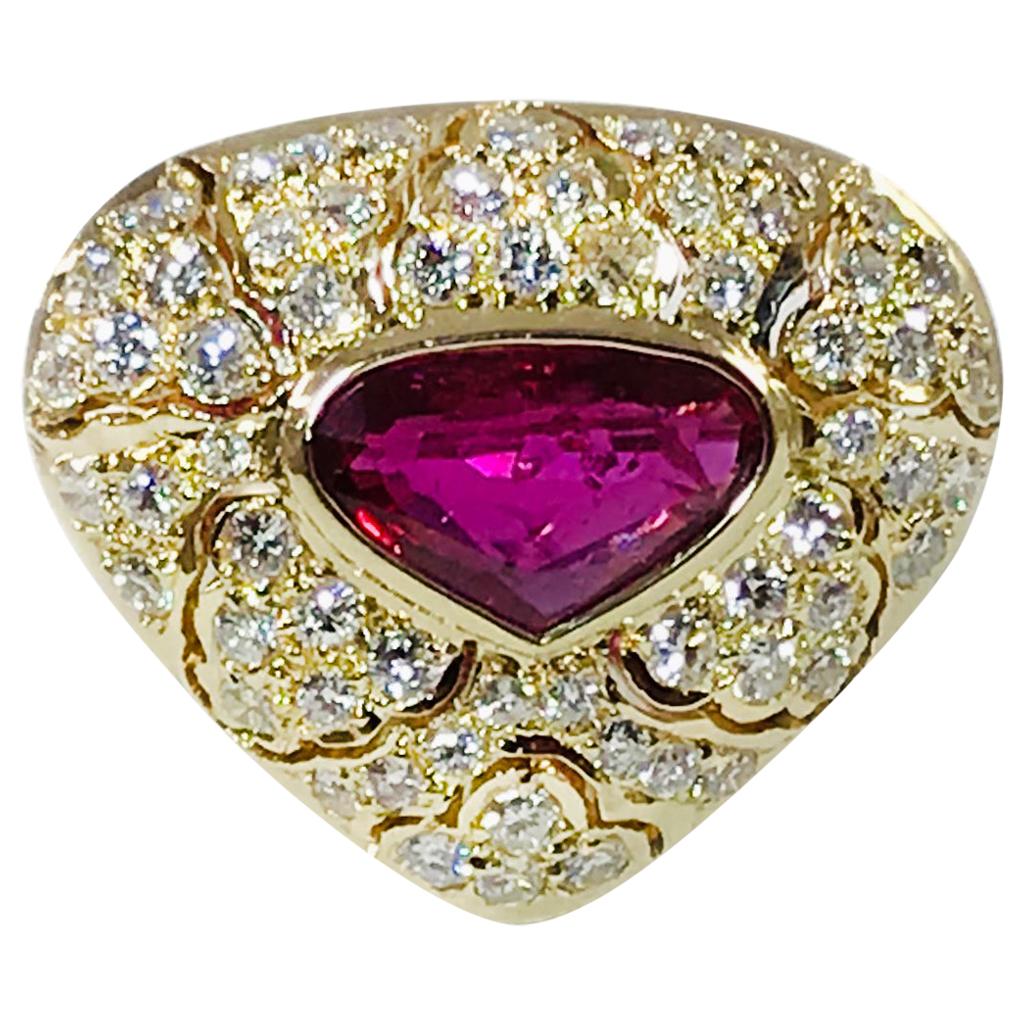 18 Karat Rubellite Tourmaline Diamond Ring