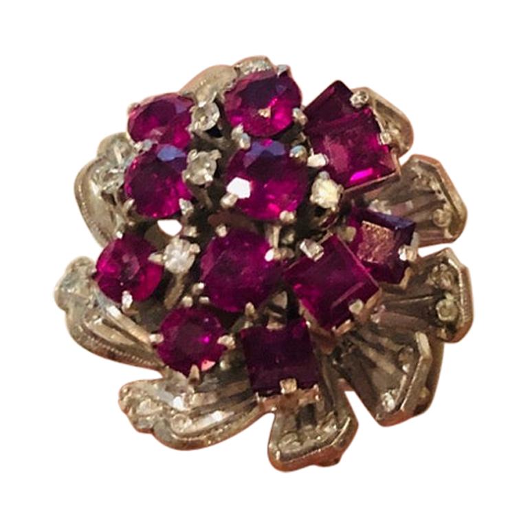 18 Karat Ruby and Diamond Cluster Ring, circa 1980 For Sale