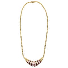 18 Karat Ruby and Diamond Curved Bar Necklace