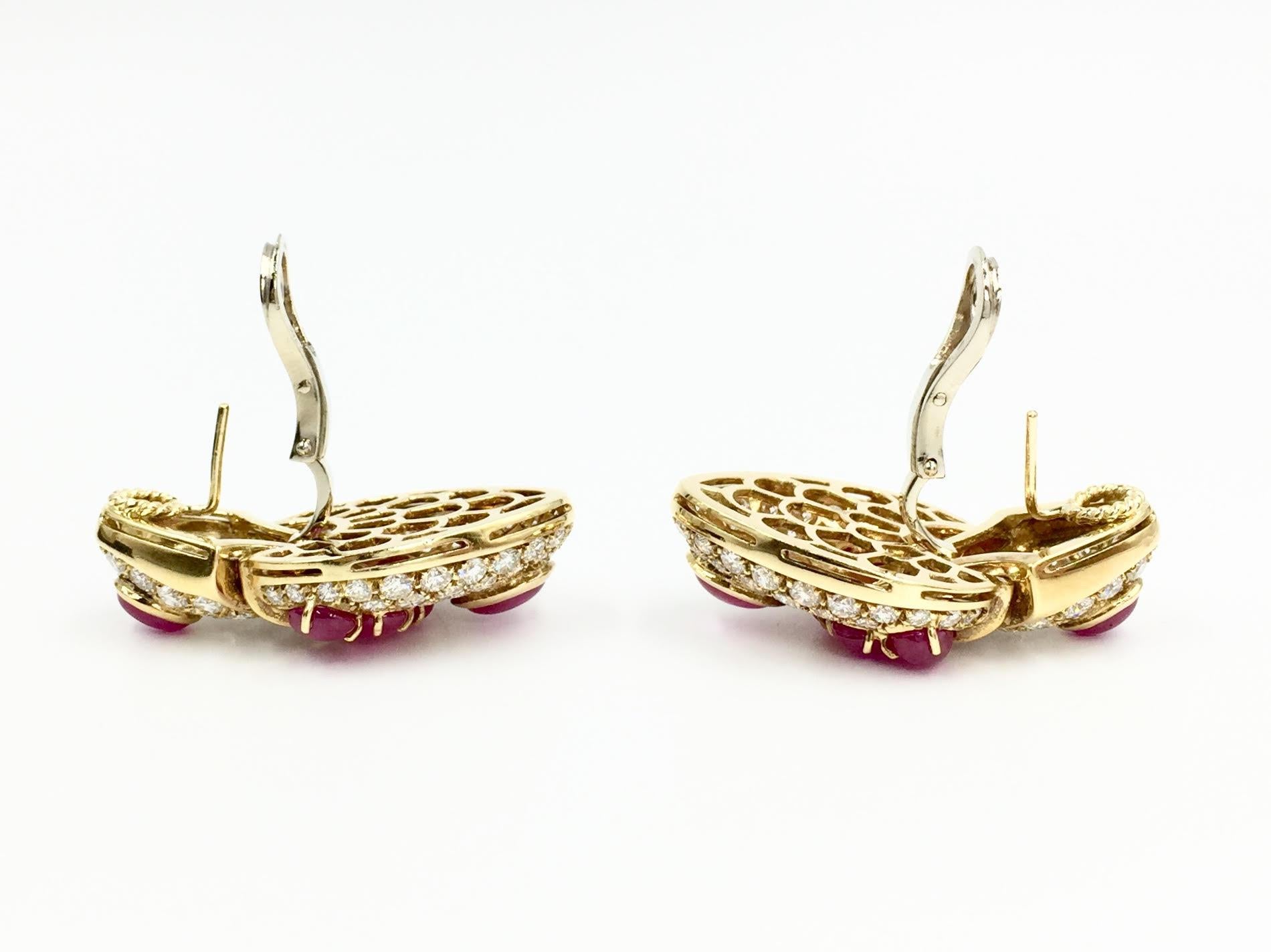 18 Karat Ruby and Diamond Drop Earrings For Sale 2