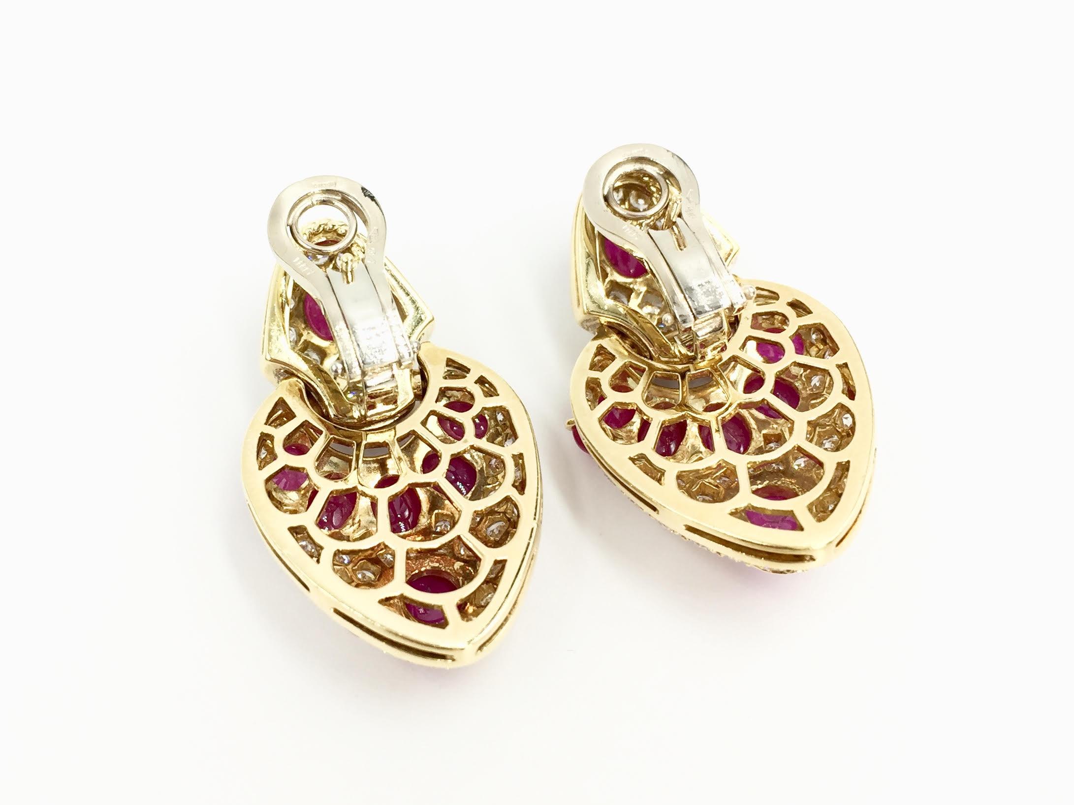 18 Karat Ruby and Diamond Drop Earrings For Sale 3