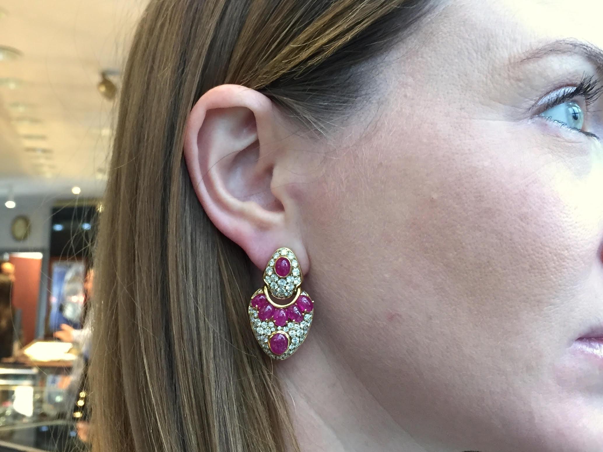 18 Karat Ruby and Diamond Drop Earrings For Sale 4