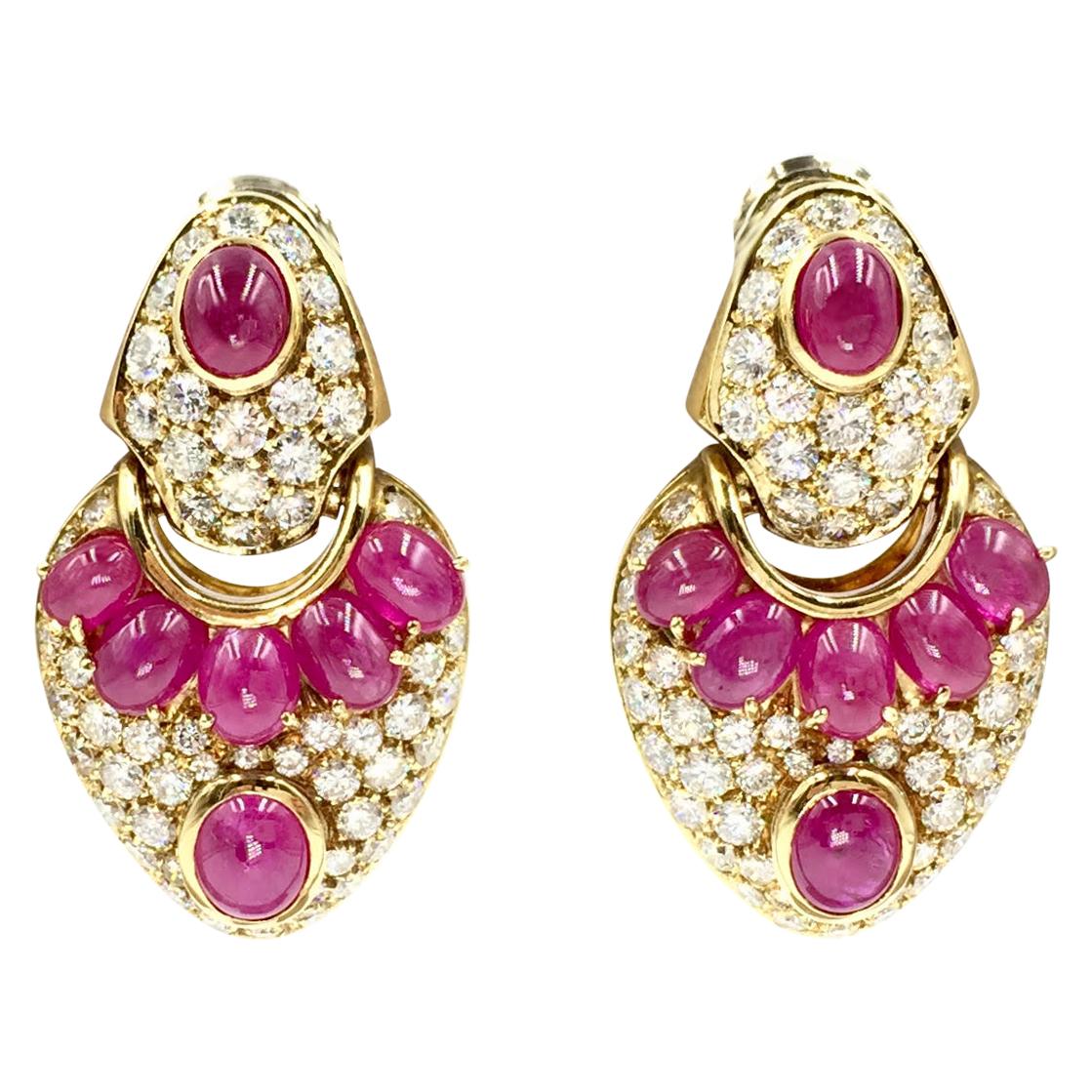 18 Karat Ruby and Diamond Drop Earrings For Sale