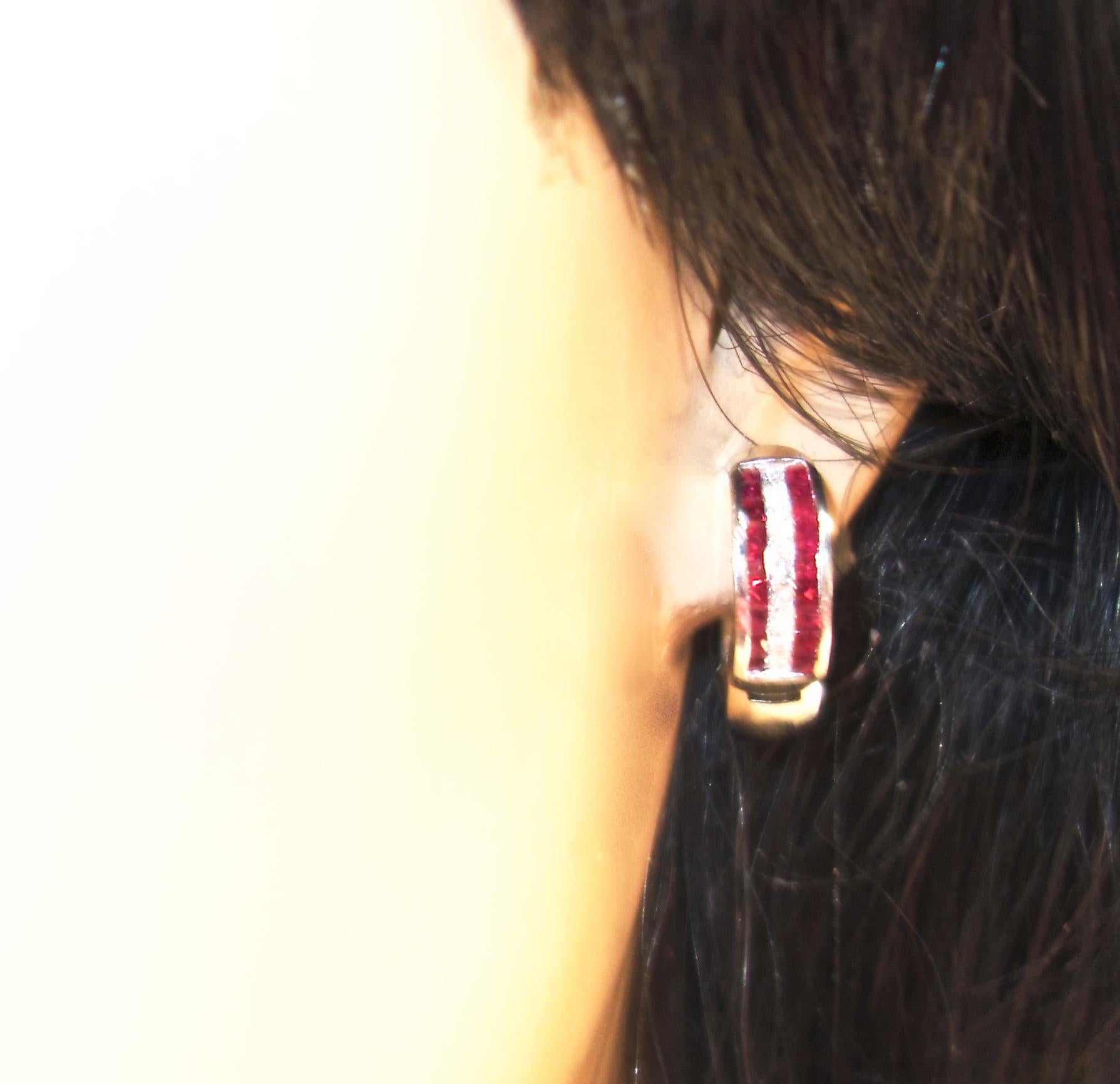 Women's or Men's 18 Karat Ruby and Diamond Earrings