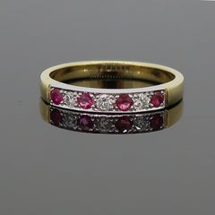 18 Karat Ruby and Diamond Eternity Band Ring Yellow and White Gold