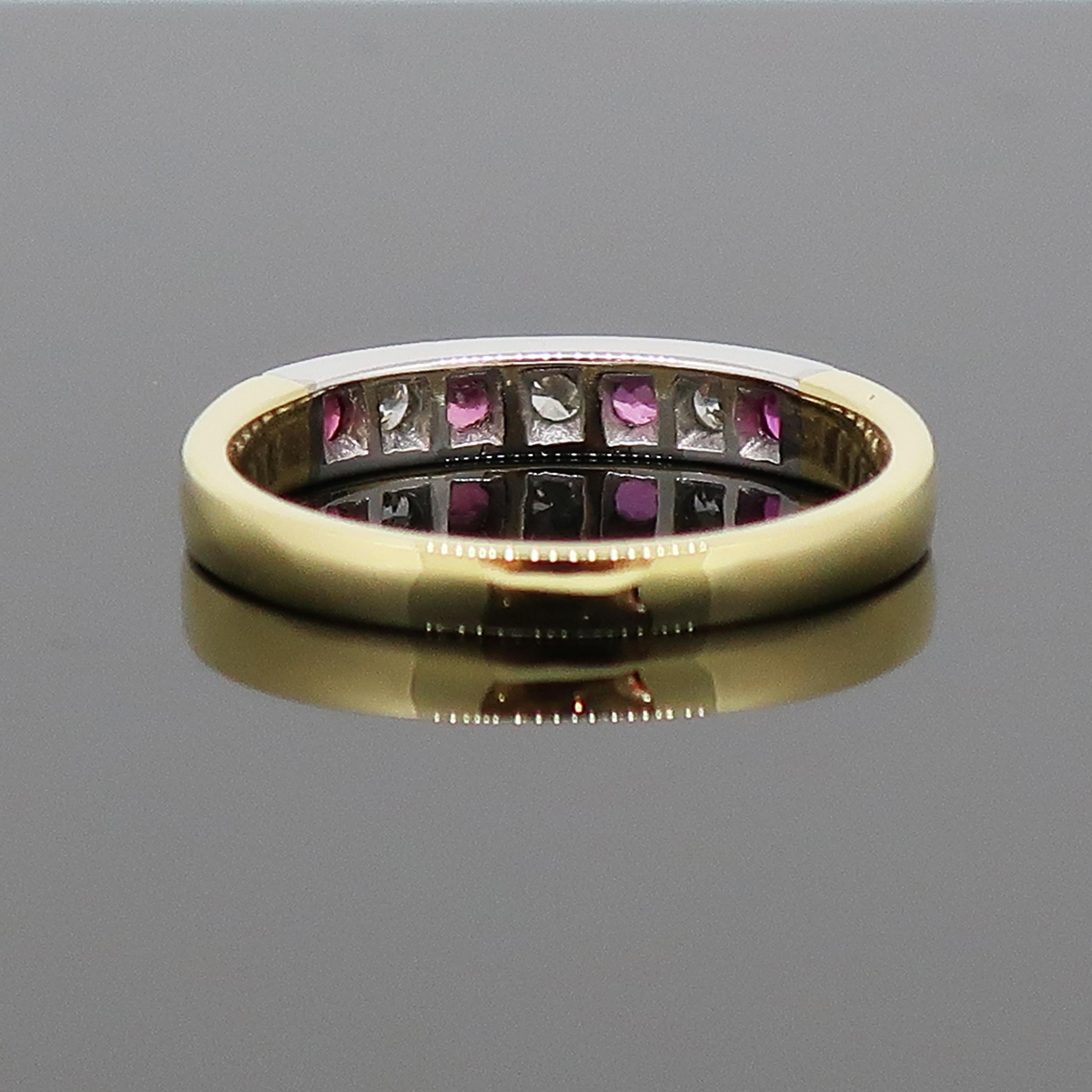 Brilliant Cut 18 Karat Ruby and Diamond Eternity Band Ring Yellow and White Gold For Sale