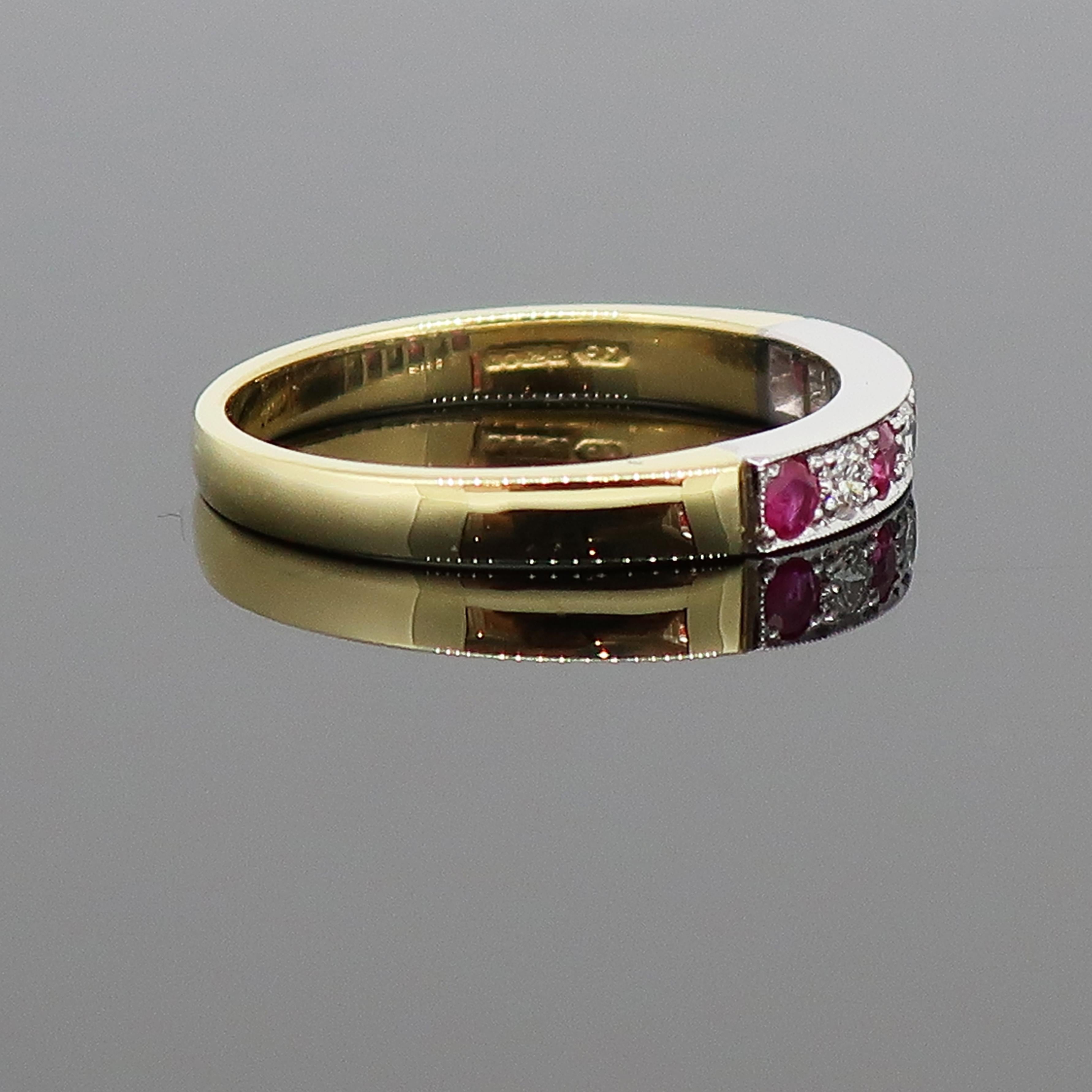 18 Karat Ruby and Diamond Eternity Band Ring Yellow and White Gold In New Condition For Sale In East Grinstead, GB