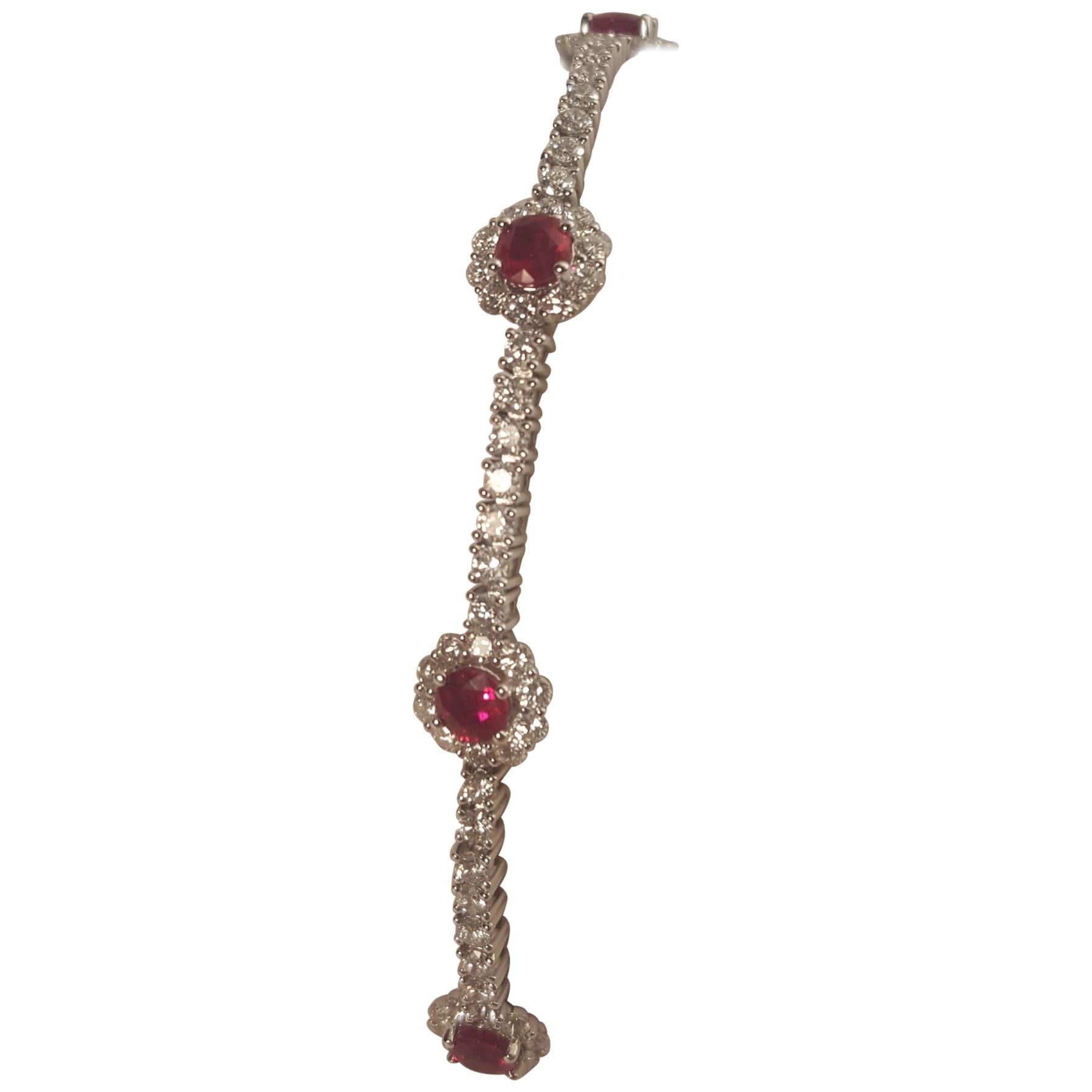 18 Karat Ruby and Diamond Inline Bracelet For Sale