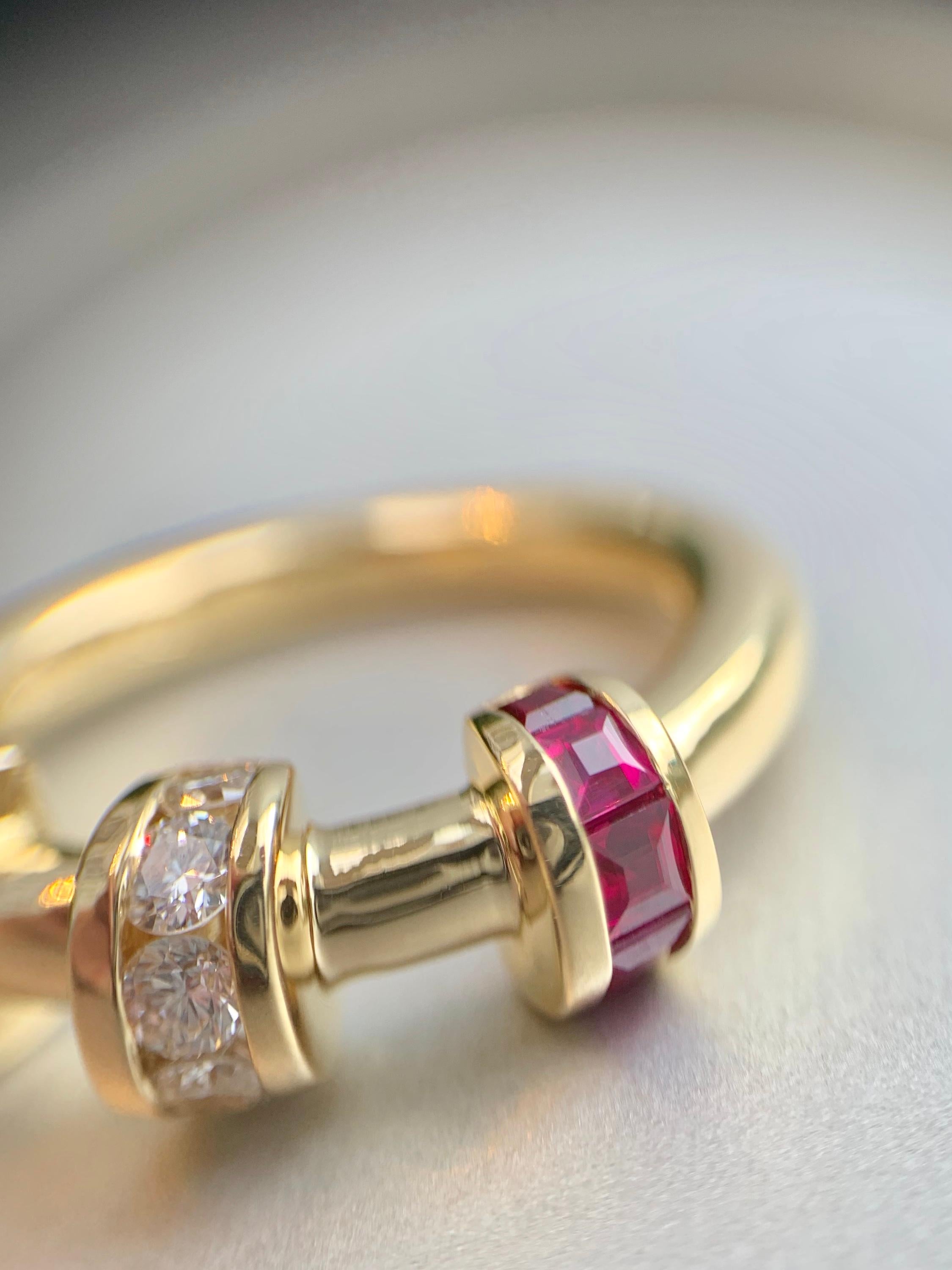 18 Karat Ruby and Diamond Modern Bar Ring 9