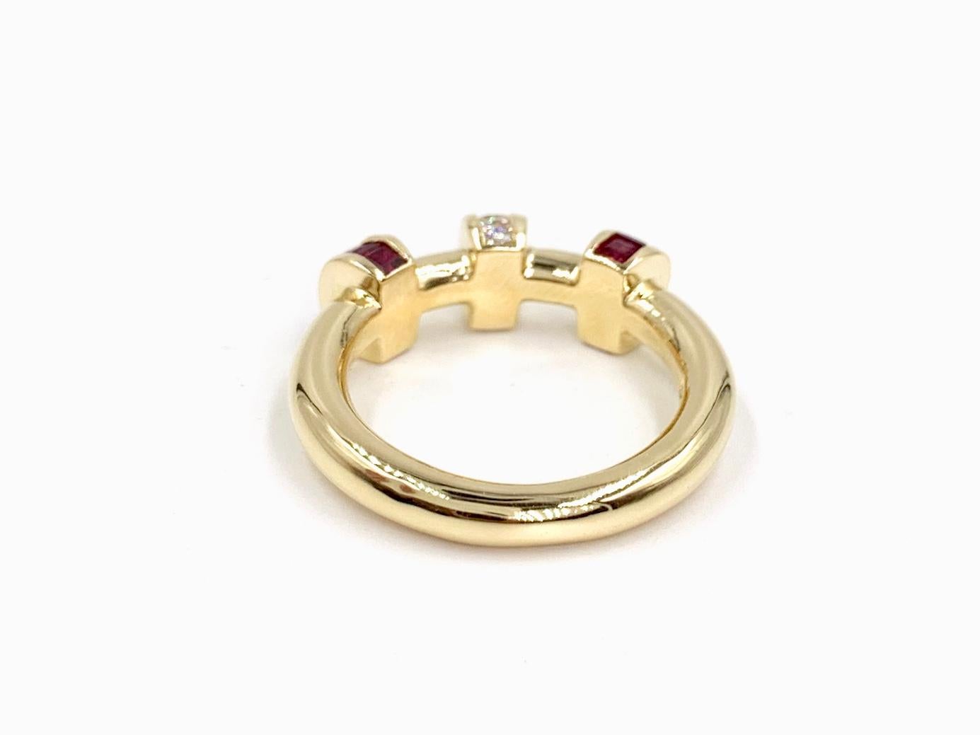 Women's 18 Karat Ruby and Diamond Modern Bar Ring