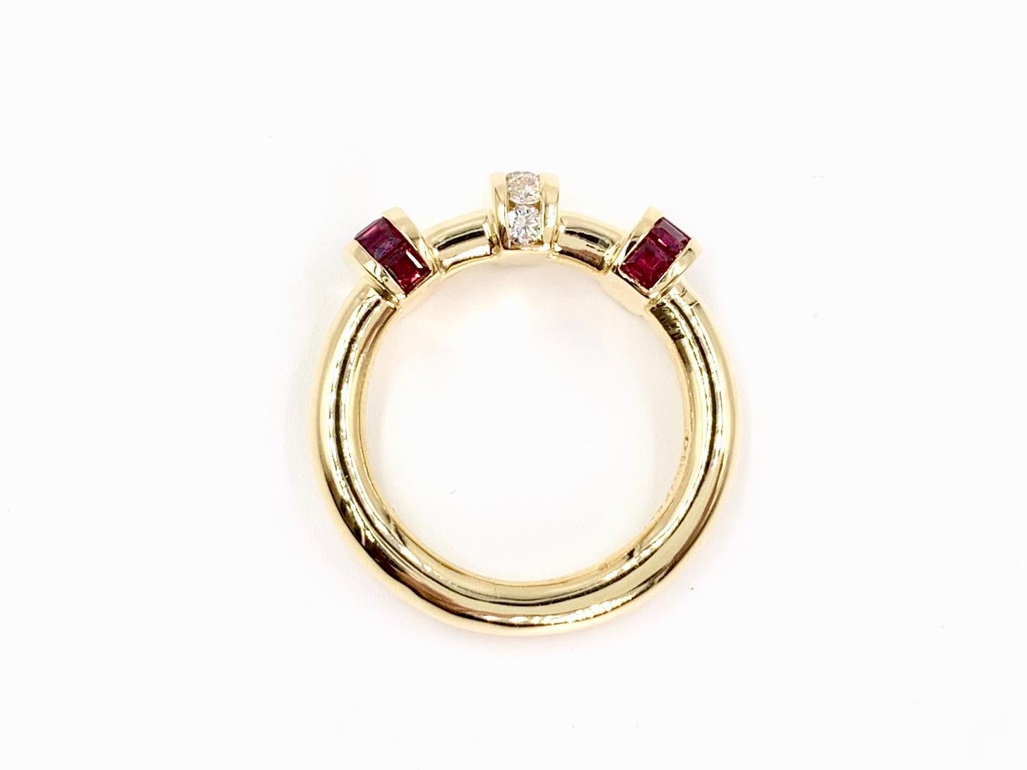 18 Karat Ruby and Diamond Modern Bar Ring 3