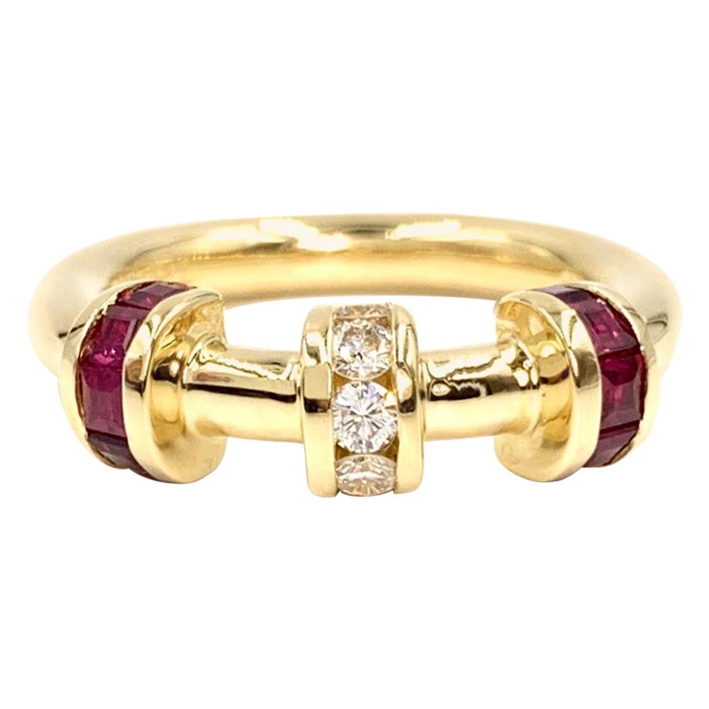 18 Karat Ruby and Diamond Modern Bar Ring