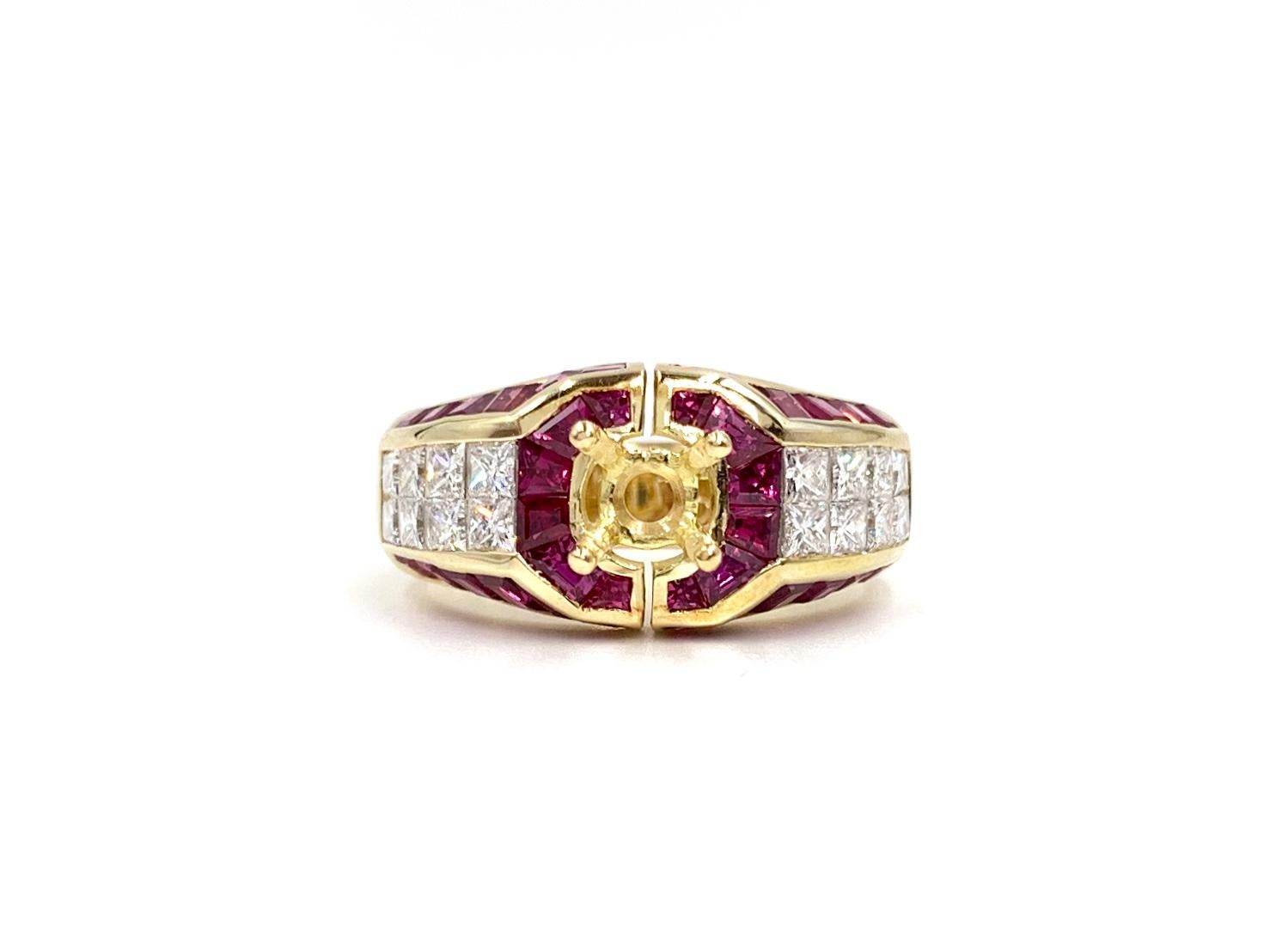 18 Karat Ruby and Diamond Mounting Ring In Excellent Condition For Sale In Pikesville, MD