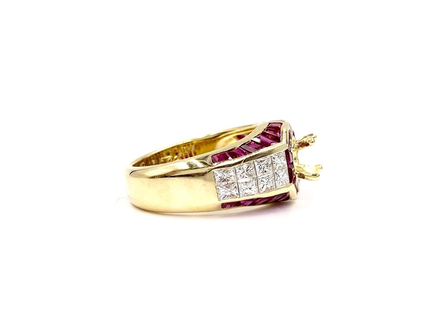 Women's 18 Karat Ruby and Diamond Mounting Ring For Sale