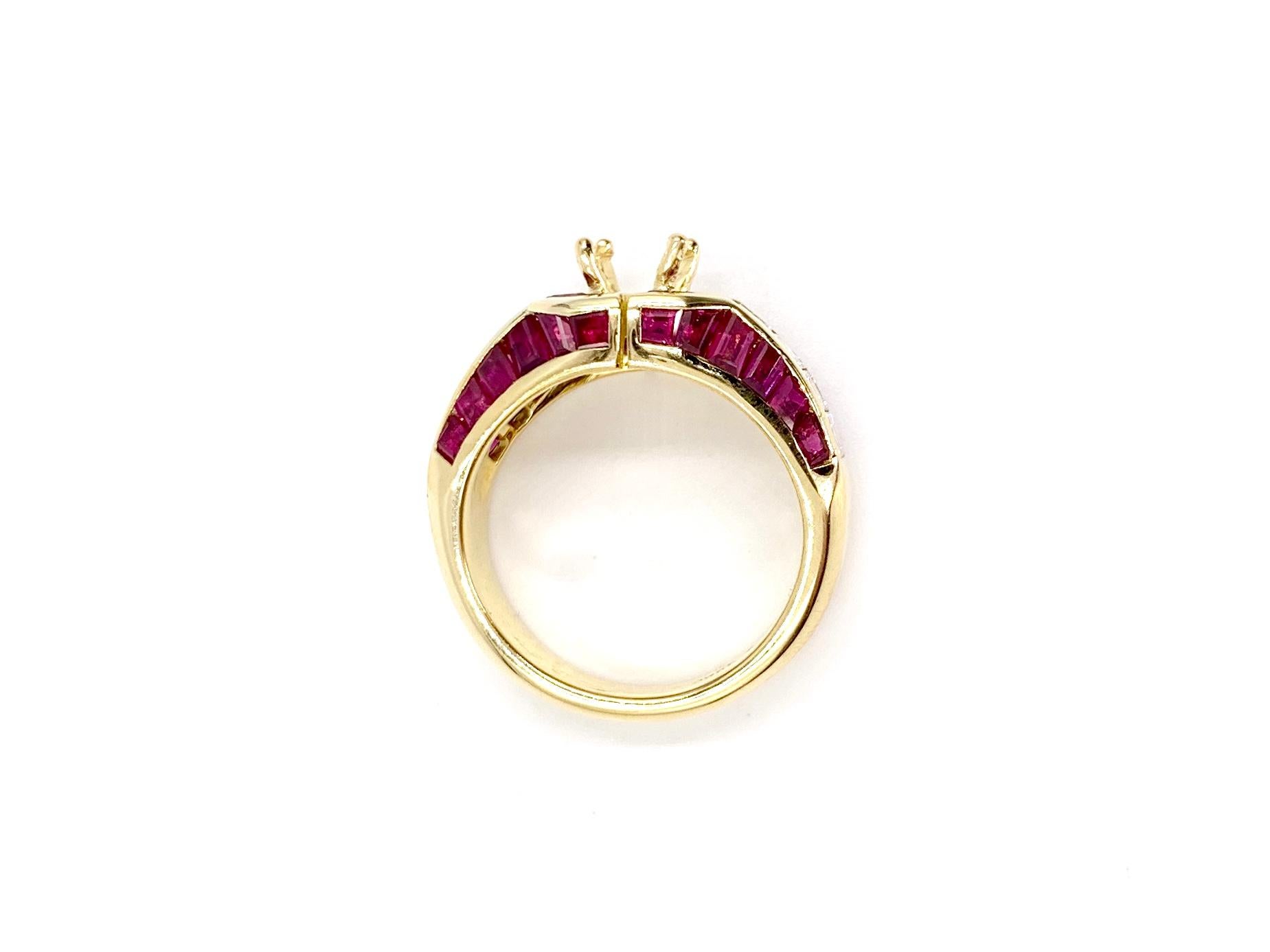 18 Karat Ruby and Diamond Mounting Ring For Sale 1