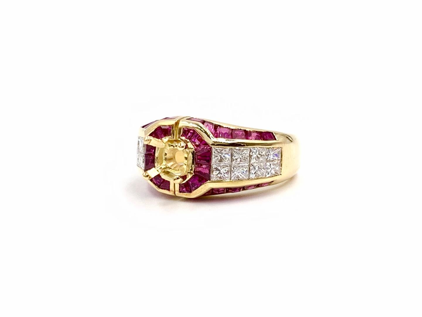 18 Karat Ruby and Diamond Mounting Ring For Sale 3