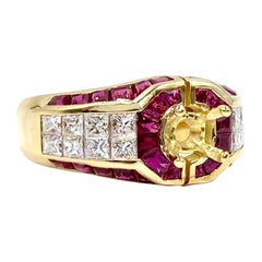 Vintage 18 Karat Ruby and Diamond Mounting Ring