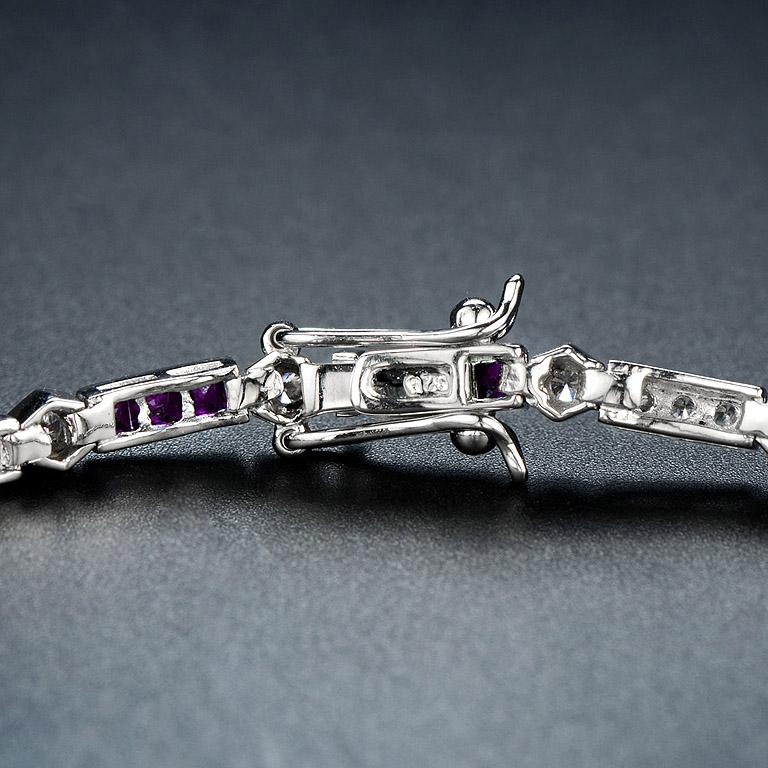 Women's Ruby and Diamond Art Deco Style Link Bracelet in 18K White Gold For Sale