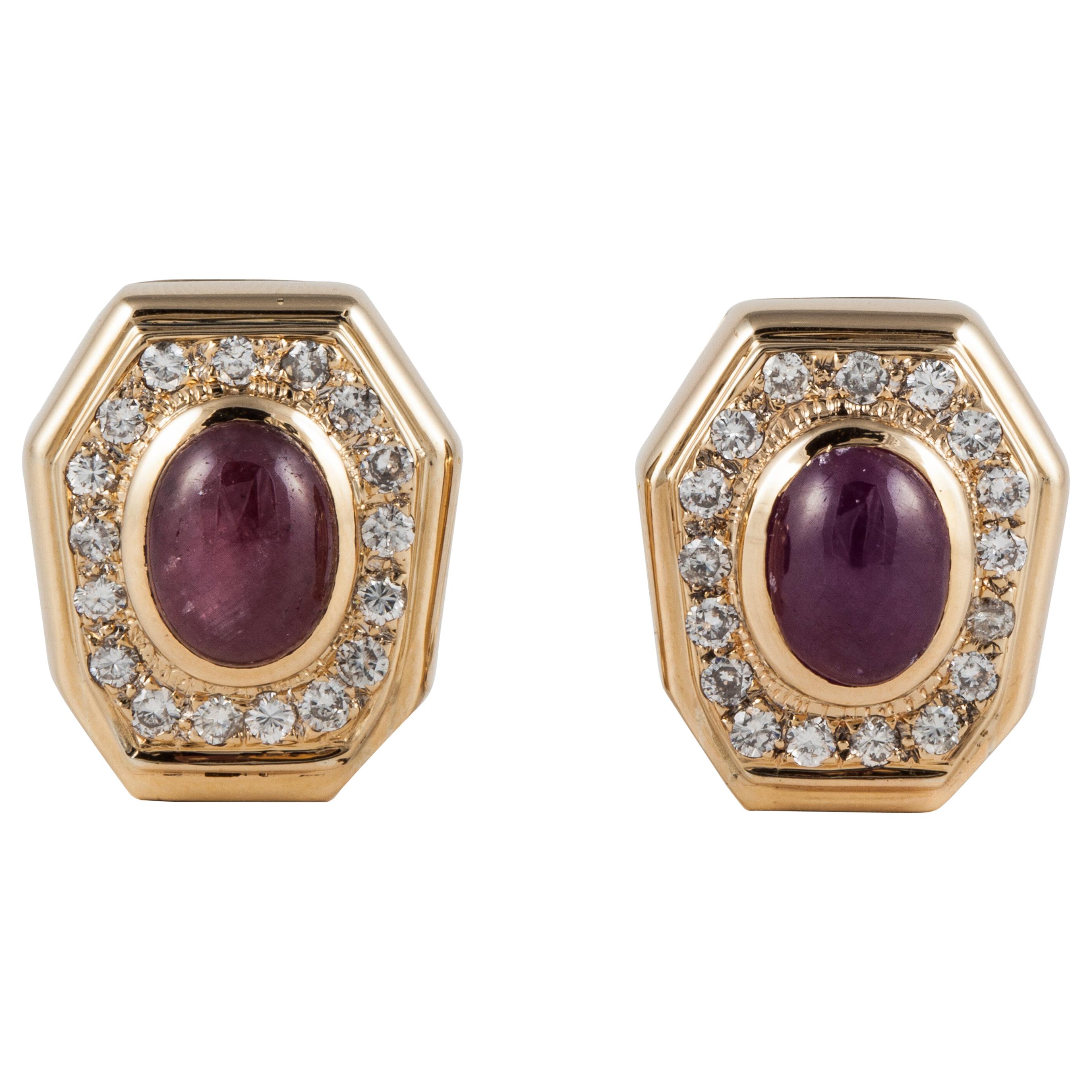 Ruby and Diamond Clip Earrings in 18K Yellow Gold