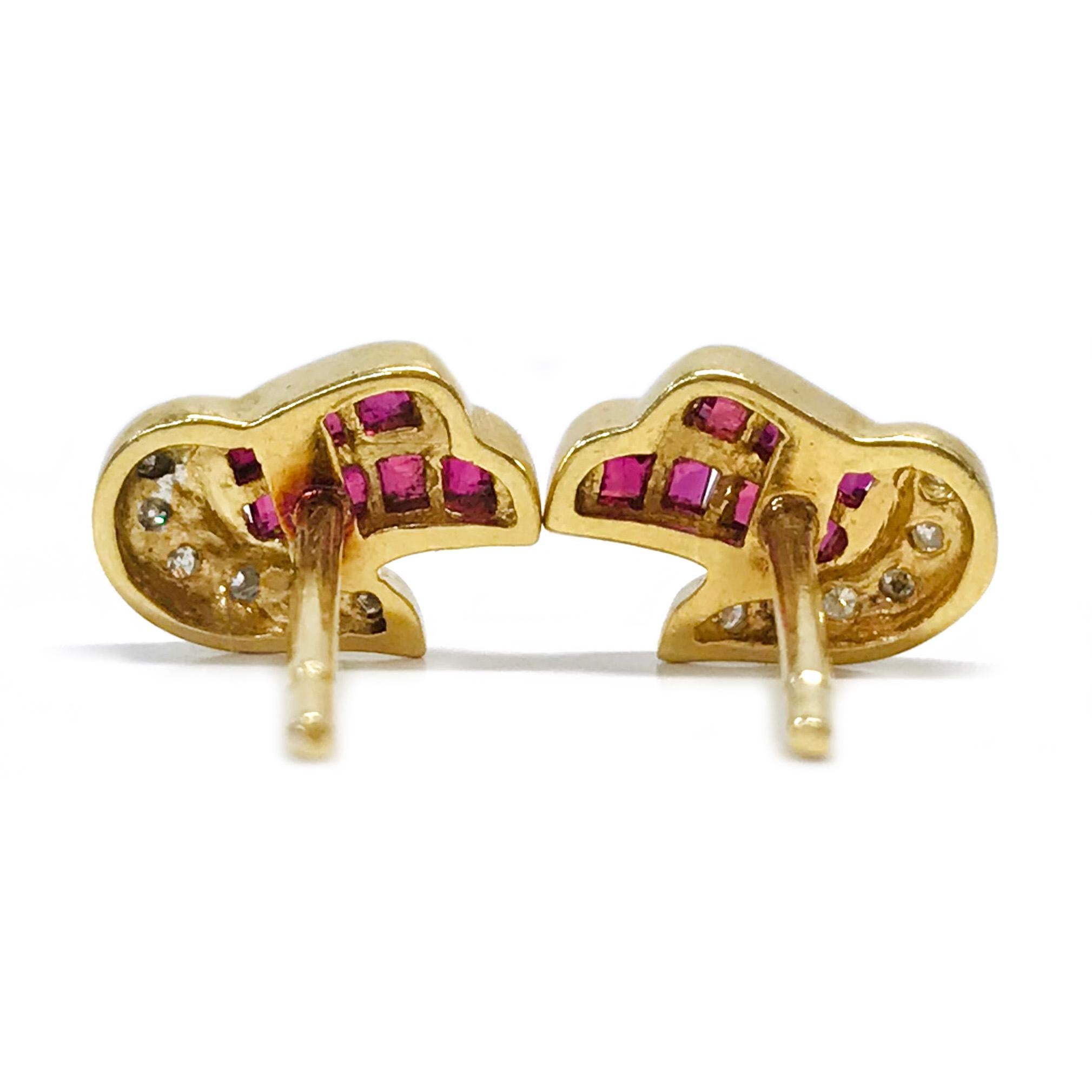 Yellow Gold Ruby Diamond Stud Earrings In Good Condition For Sale In Palm Desert, CA